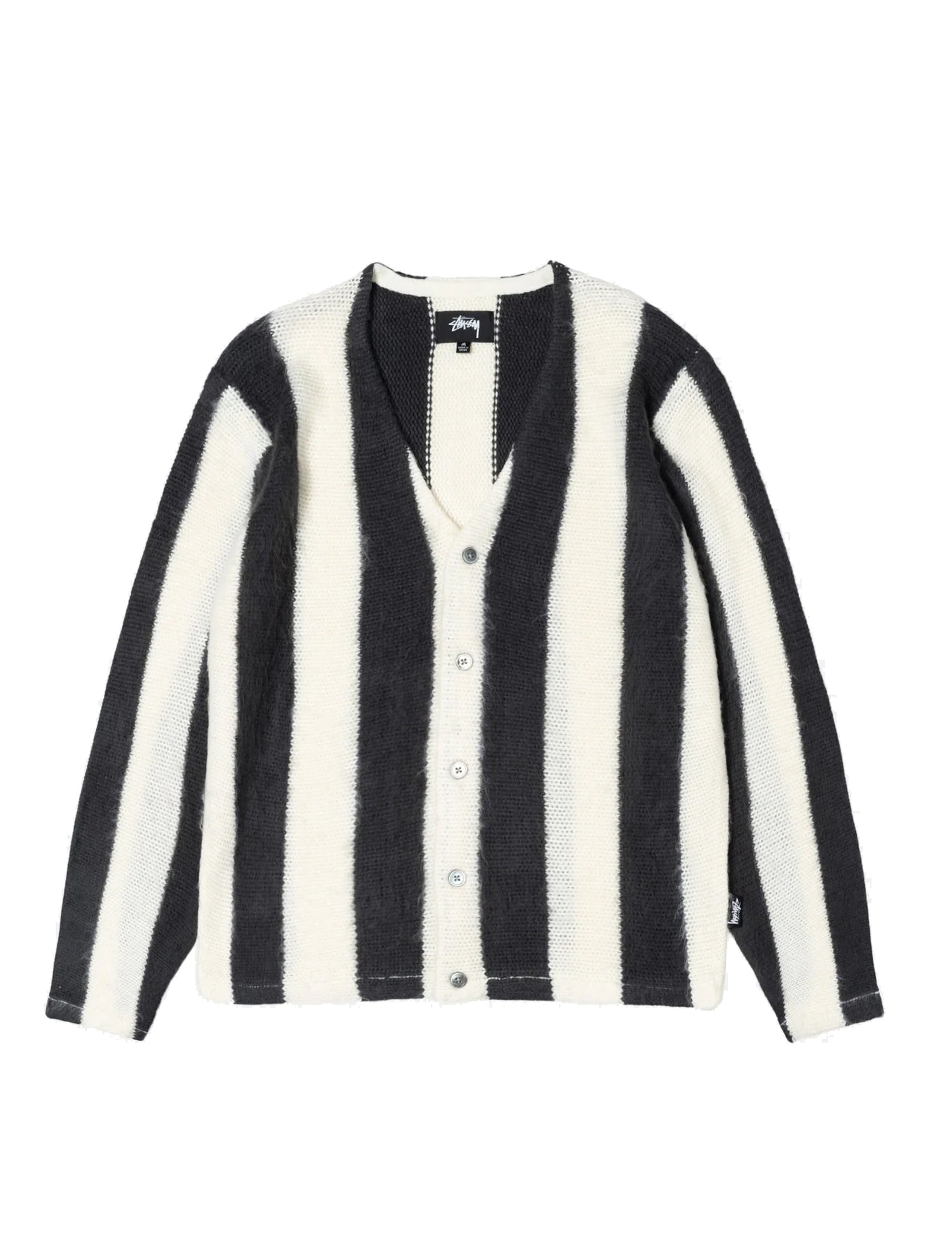 STÜSSY STRIPE BRUSHED CARDIGAN NATURAL