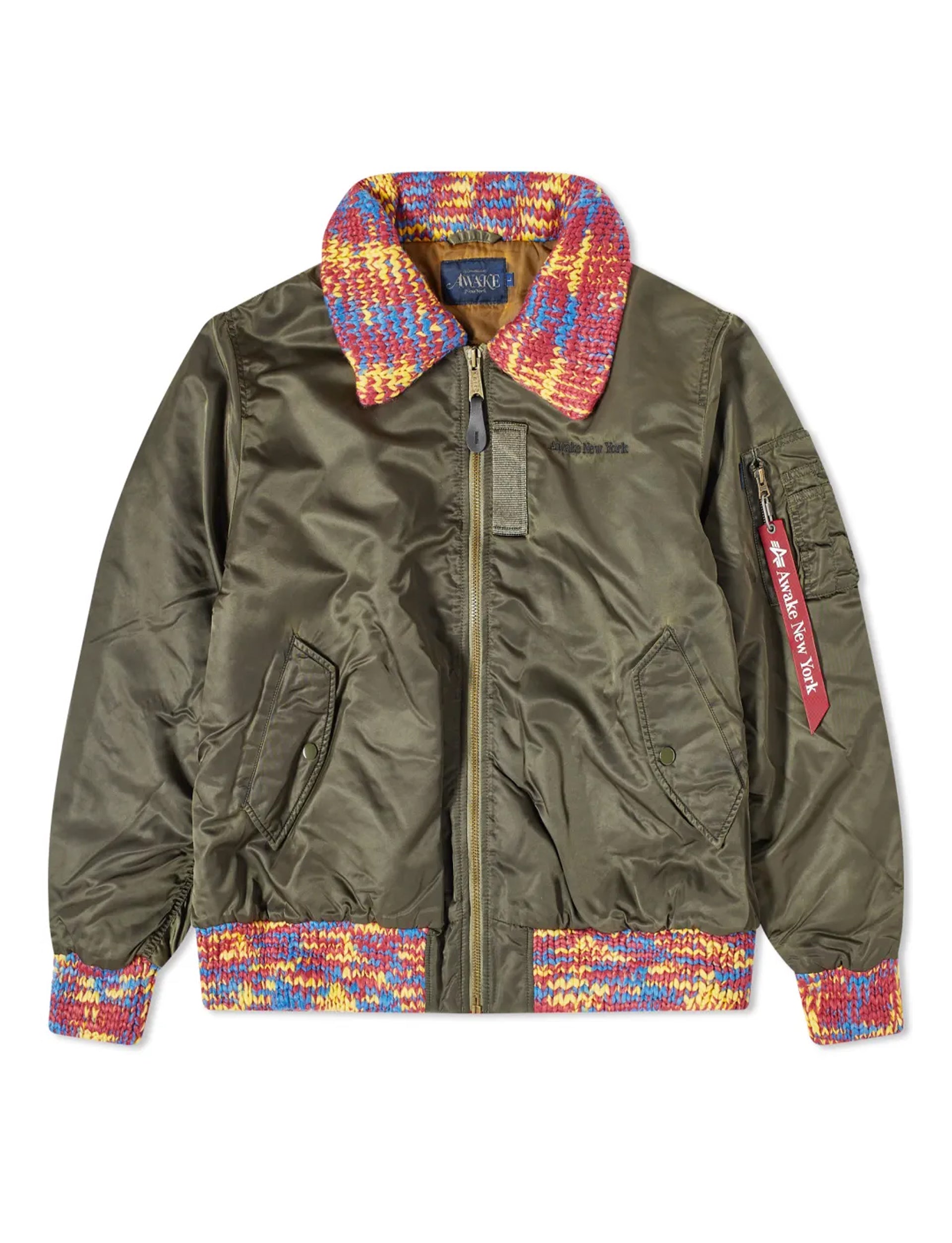 AWAKE NY MA-1 KNIT TRIMMED WASHED BOMBER JACKET