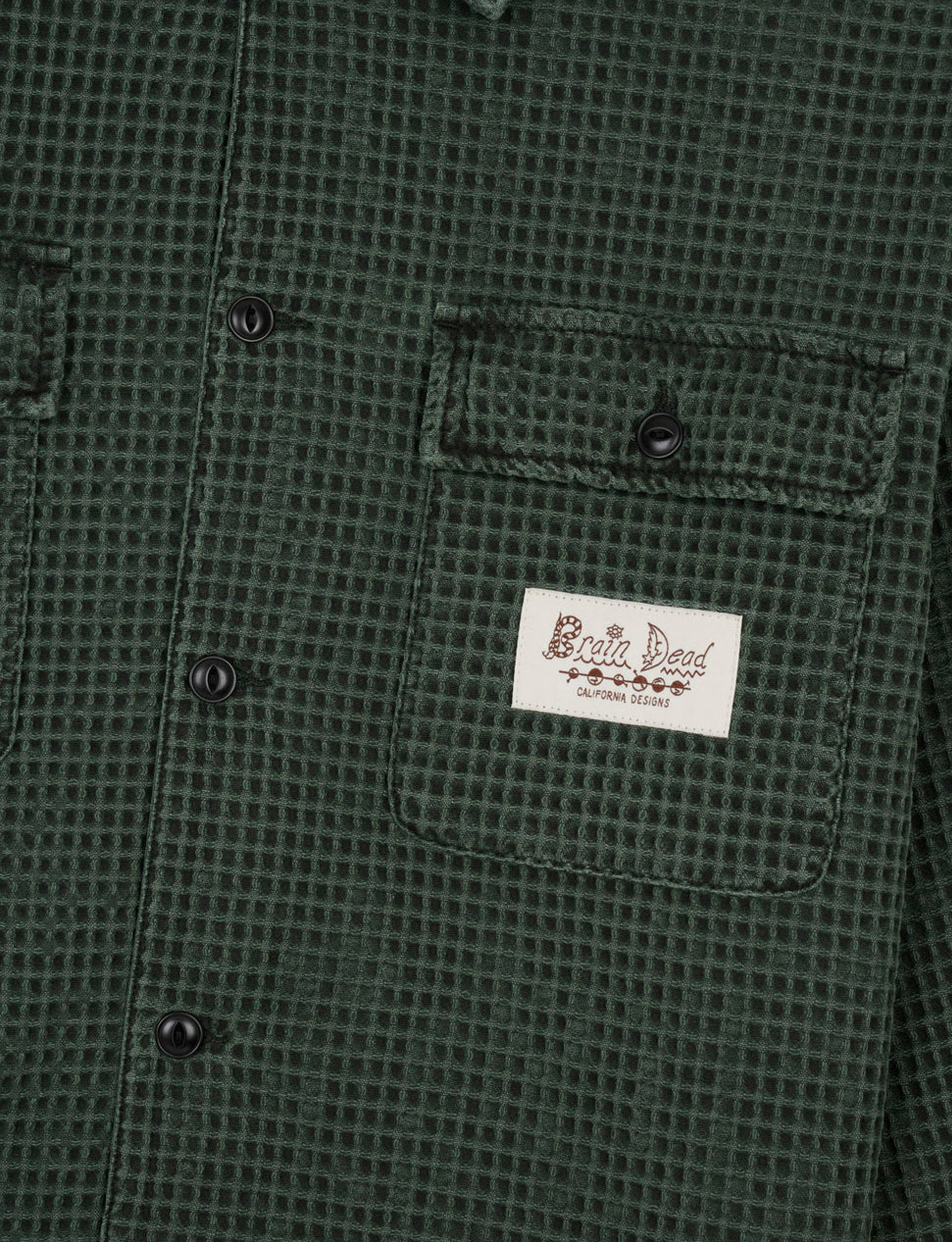 Brain Dead Waffle Button Front Shirt - Dark Green