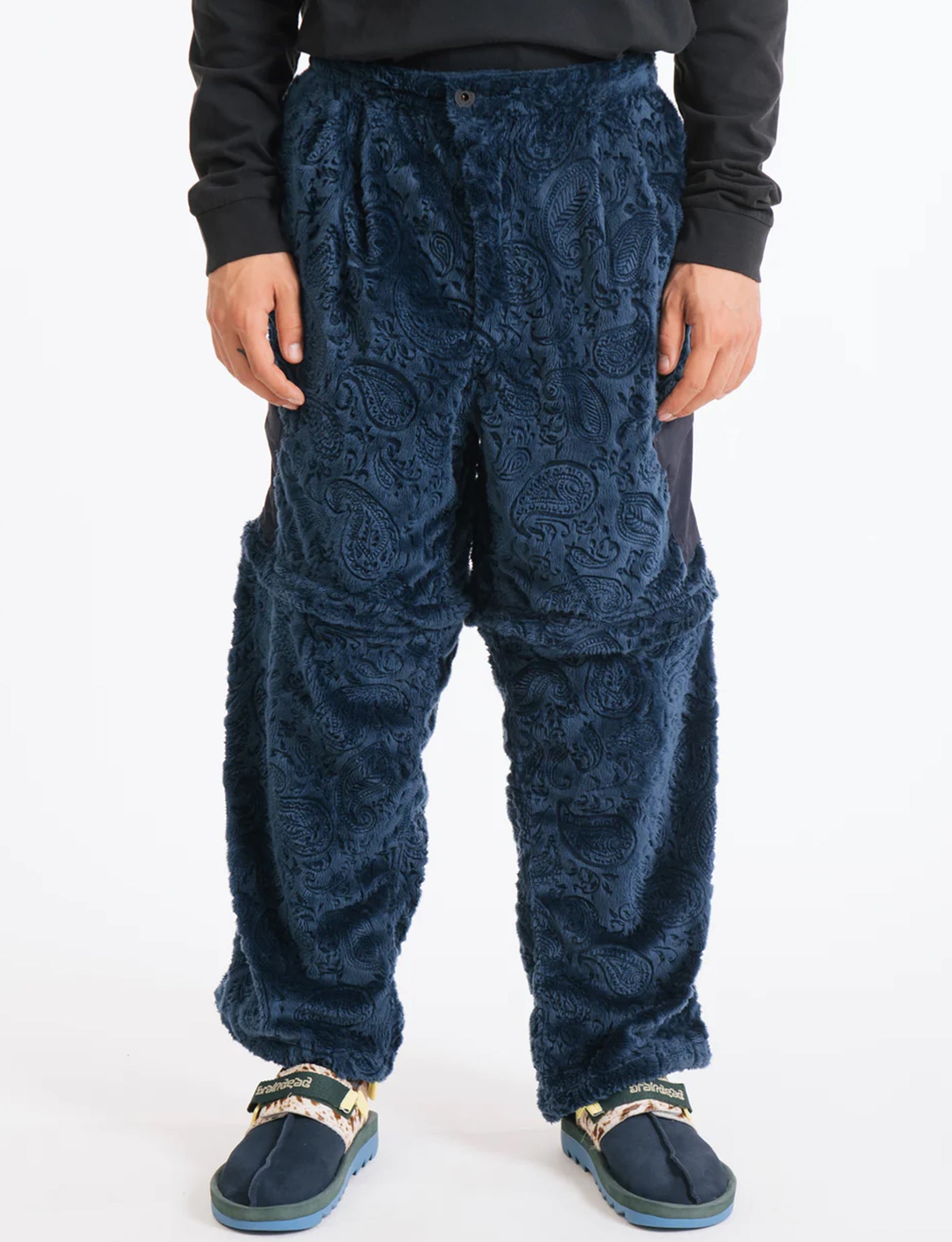 BRAIN DEAD DEBOSSED PAISLEY FUR CONVERTIBLE ZIP OFF PANT - NAVY