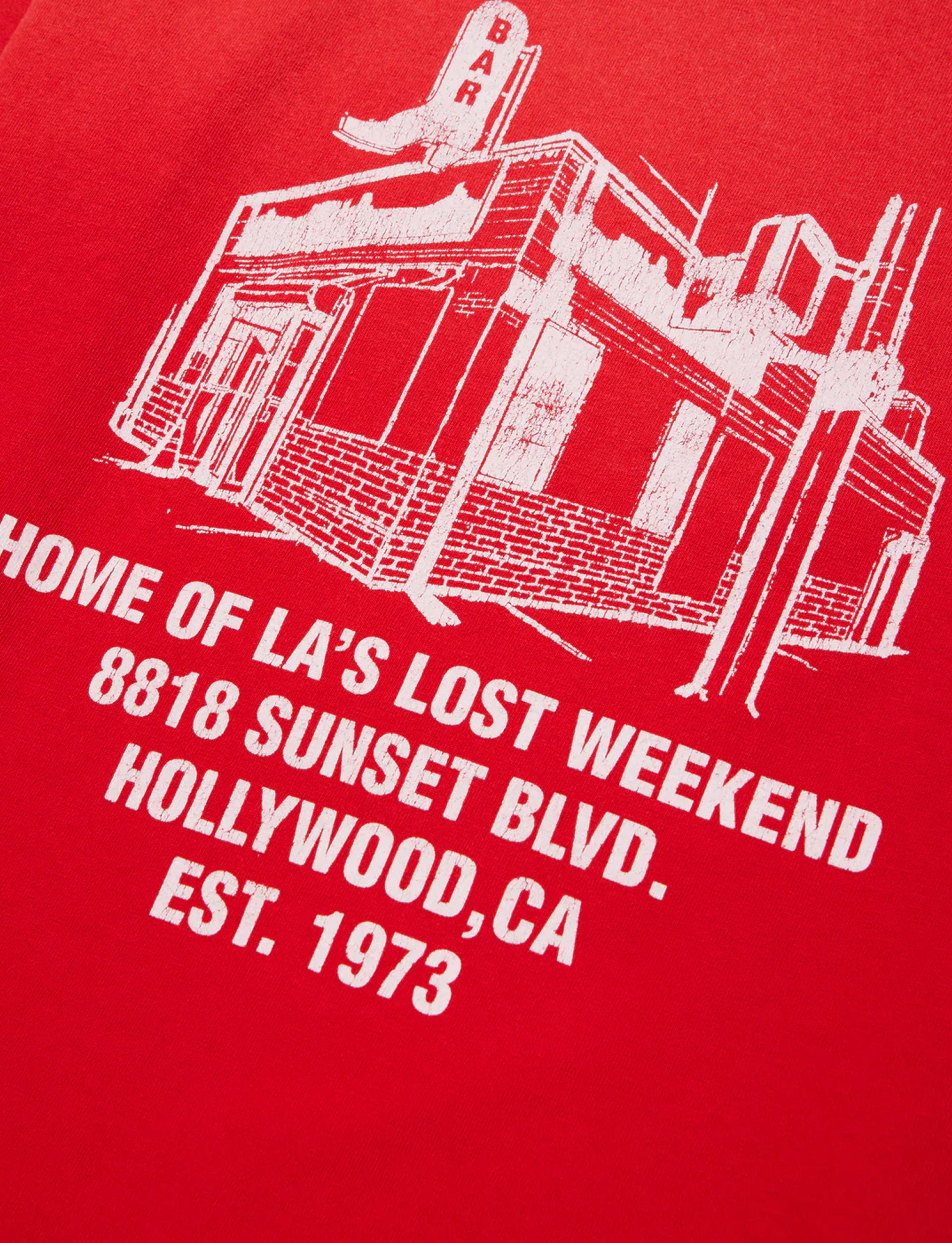 ONE OF THESE DAYS LOST WEEKEND BAR T- SHIRT RED