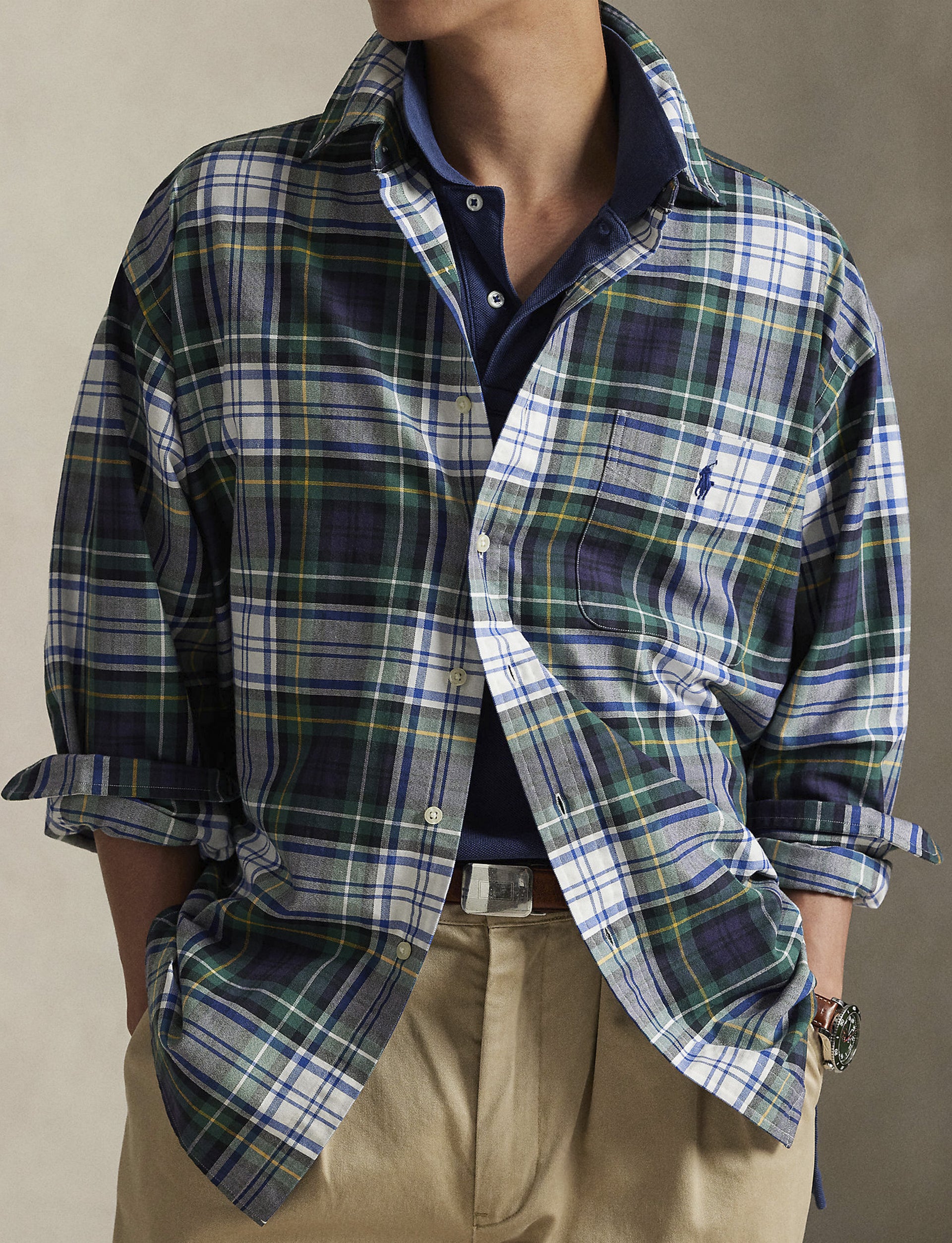 POLO RALPH LAUREN THE BIG OXFORD SHIRT WHITE/GREEN MULTI