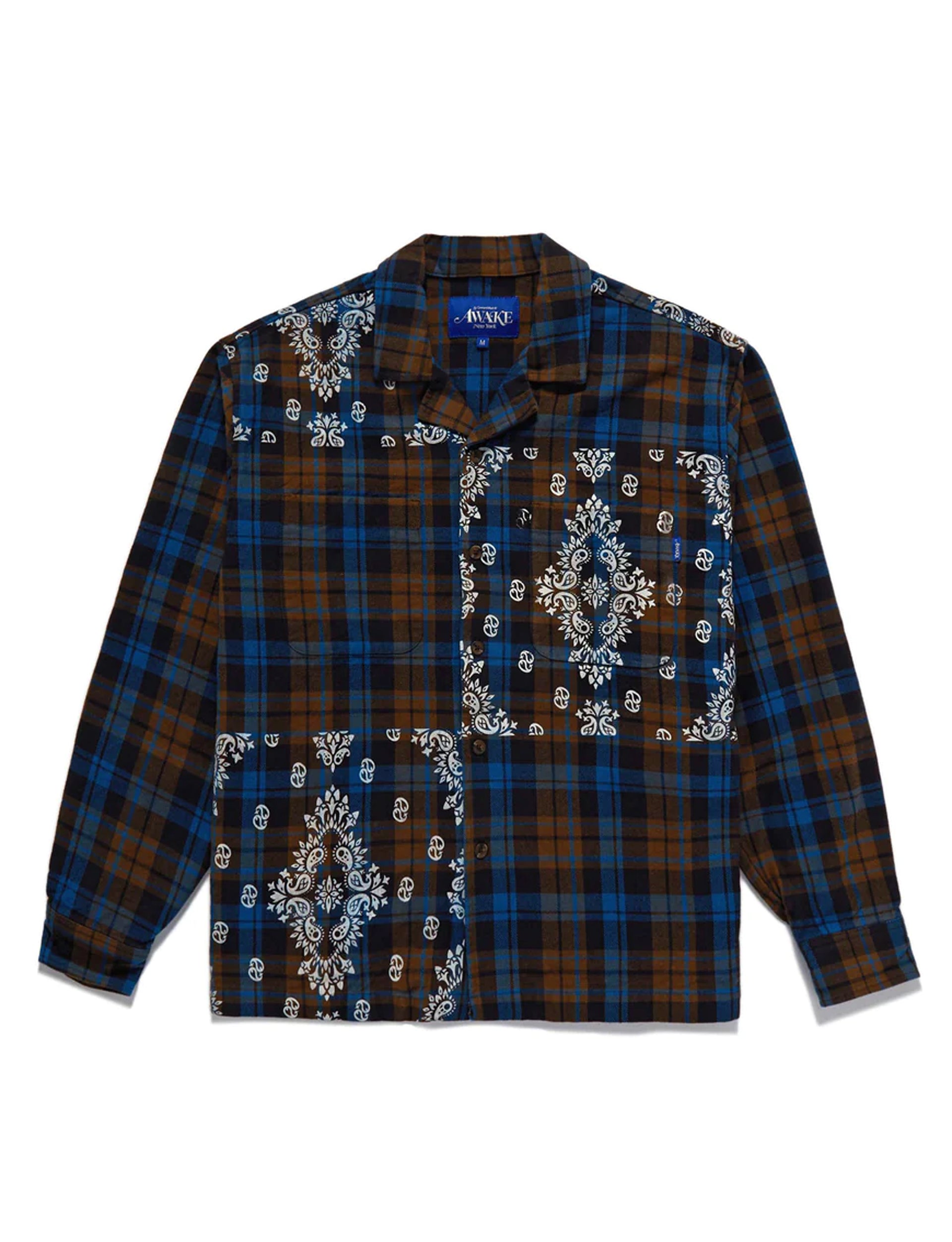 AWAKE NY PAISLEY PRINTED FLANNEL SHIRT BROWN MULTI