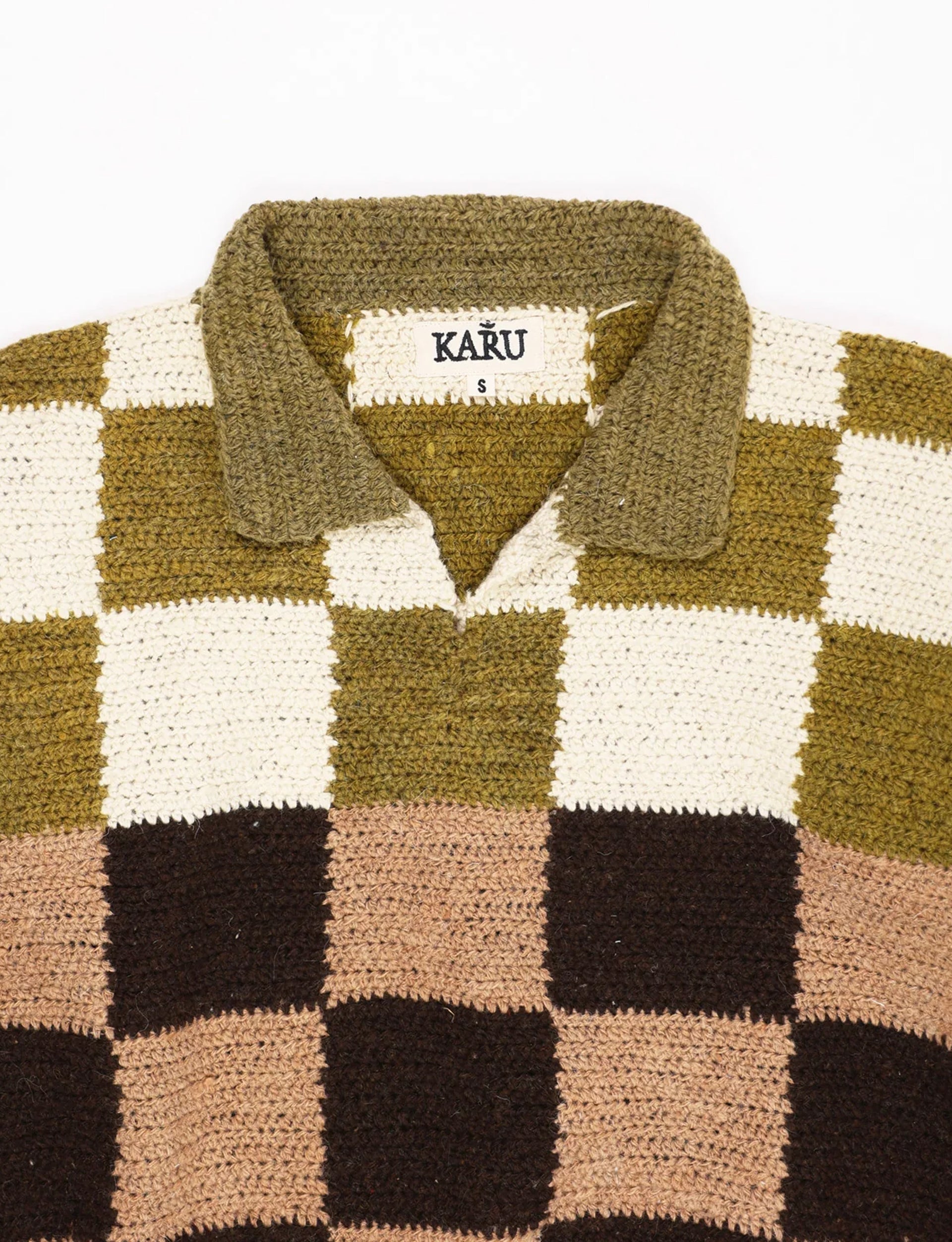 KARU RESEARCH RUGBY SWEATER BROWN HAND KNIT