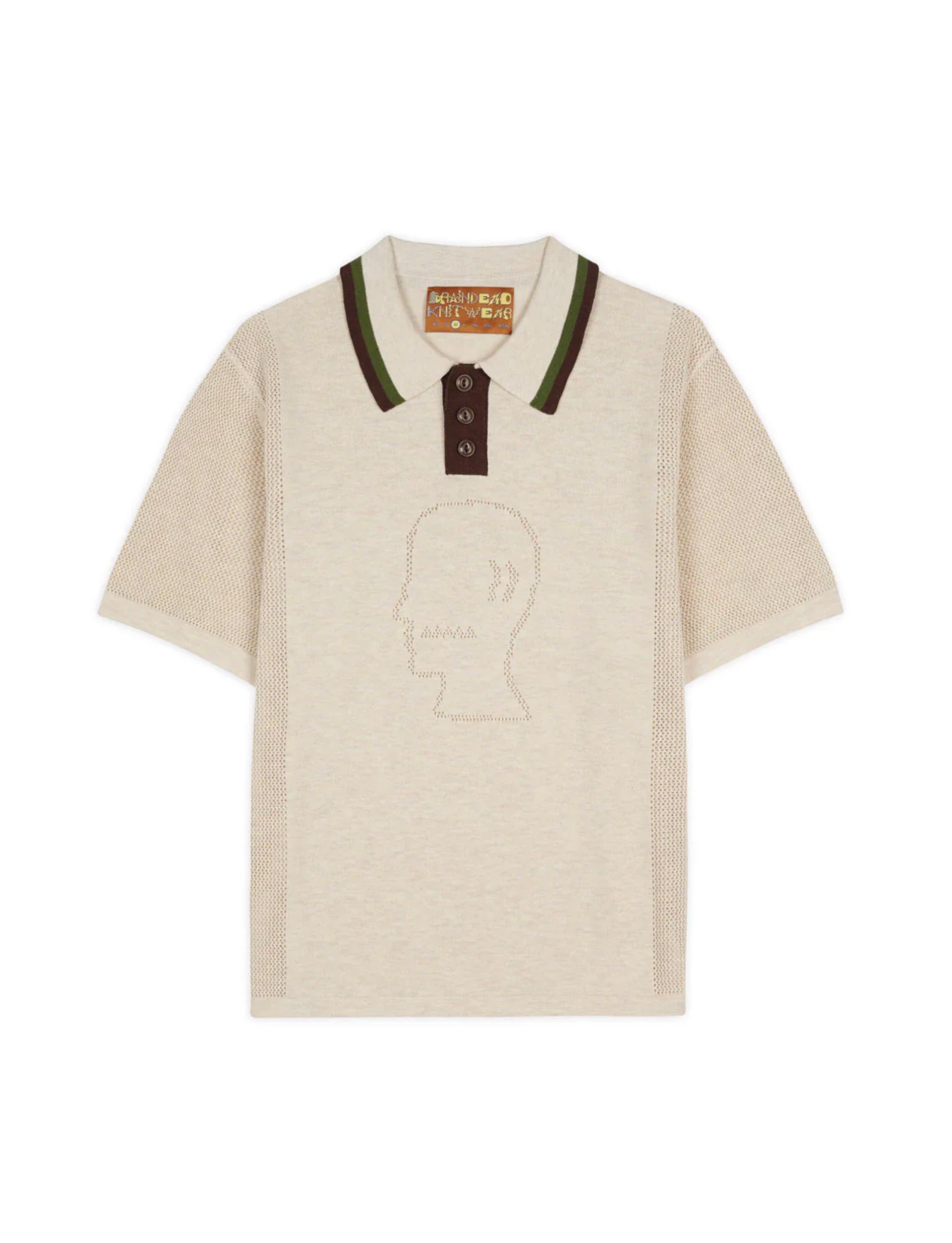 BRAIN DEAD Logo Head Pointelle Polo - Natural