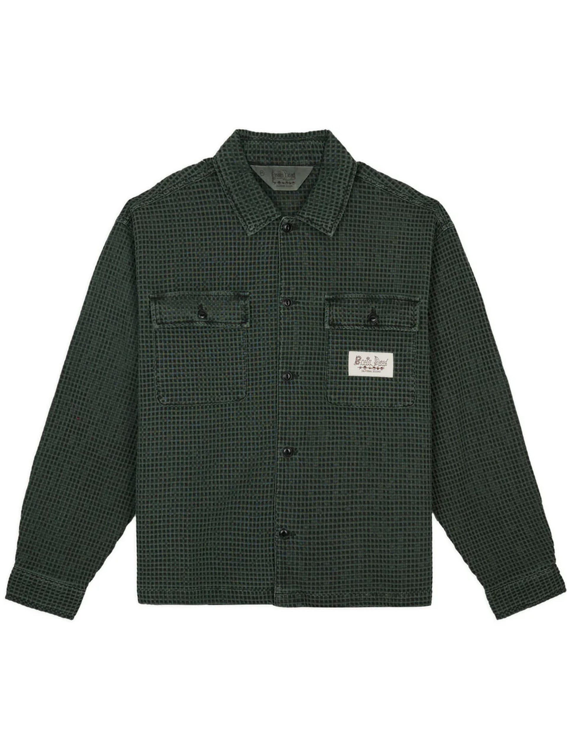 Brain Dead Waffle Button Front Shirt - Dark Green