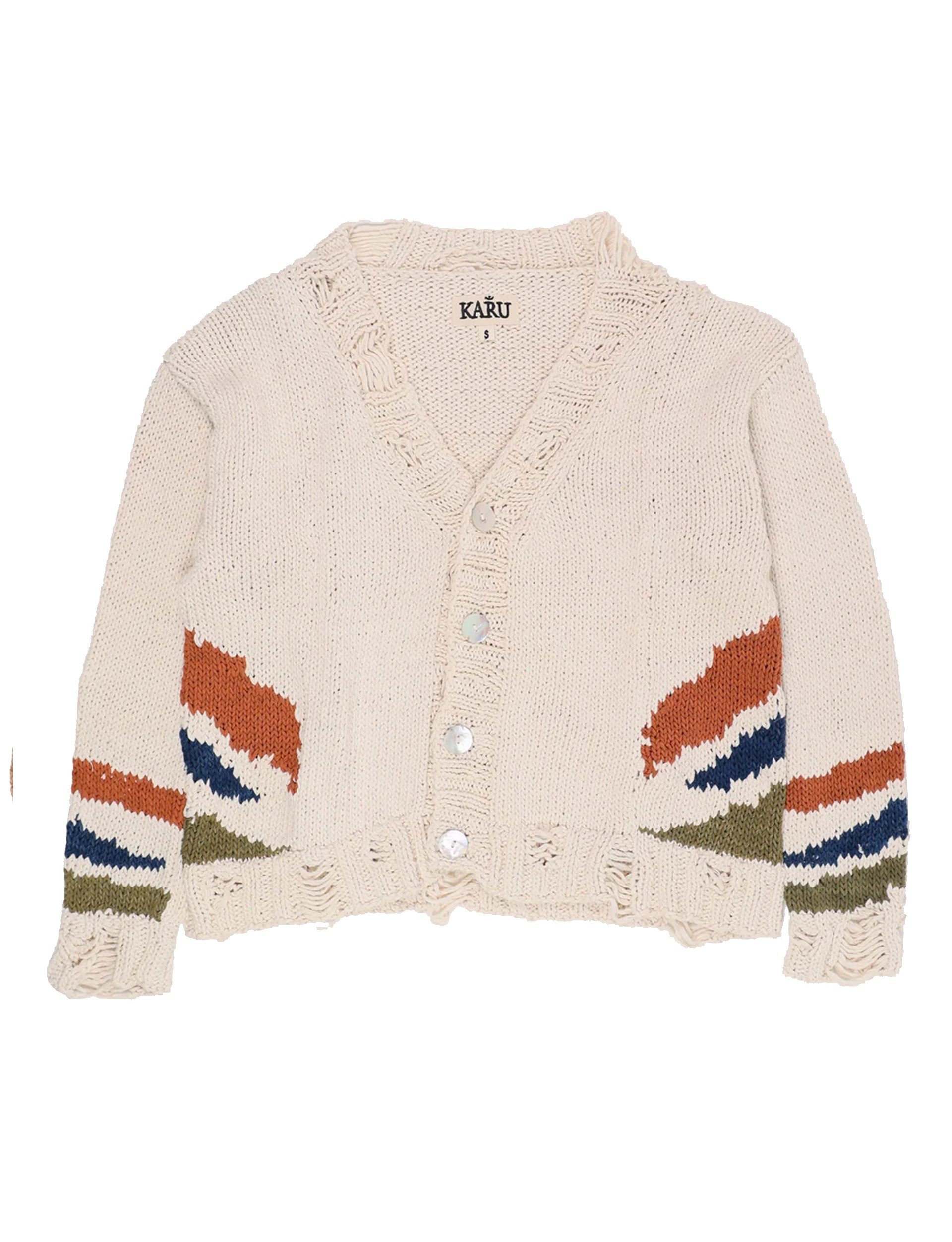 KARU RESEARCH INTARSIA CARDIGAN ECRU HAND KNIT