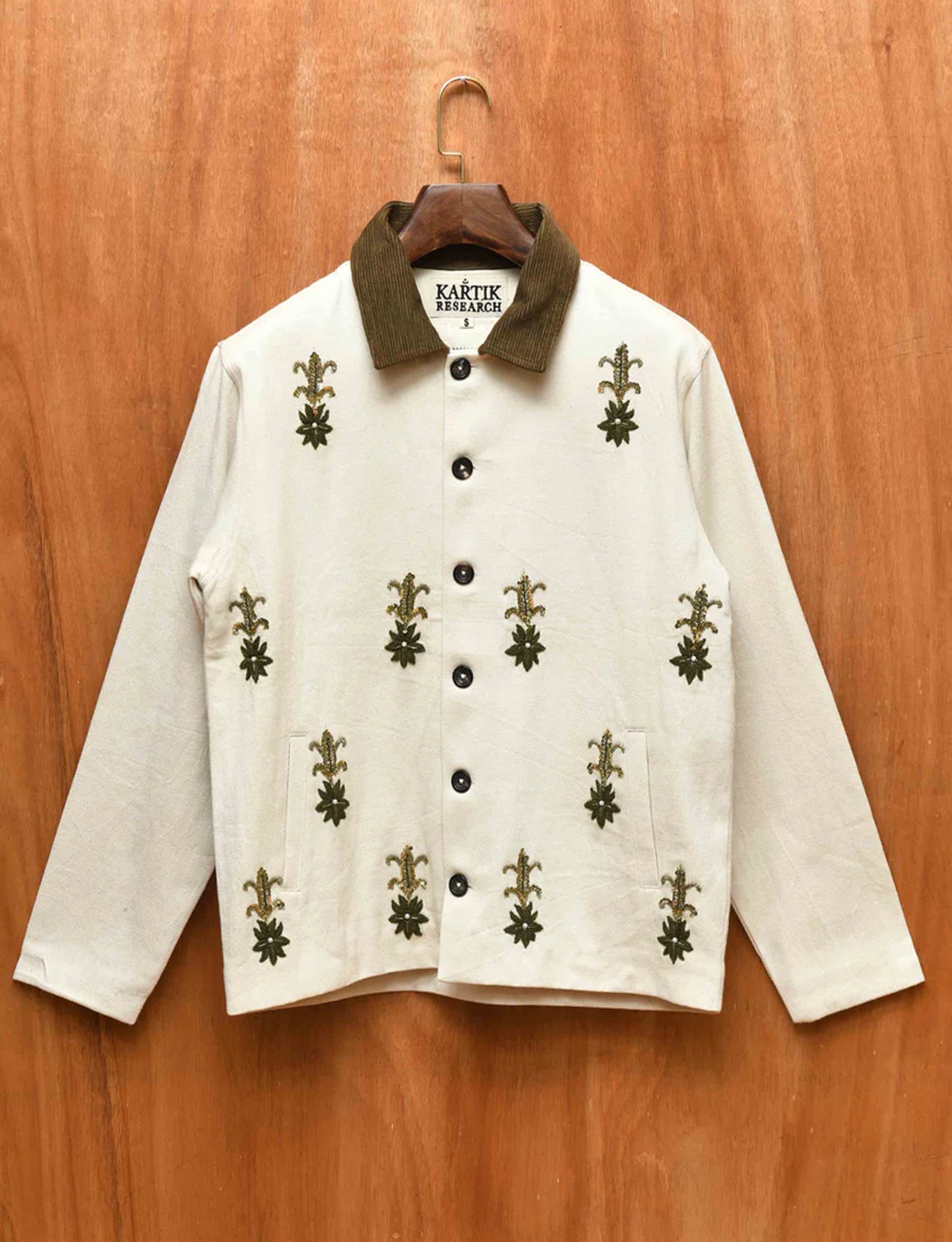 KARTIK RESEARCH CROPPED JACKET EMBROIDERED ECRU