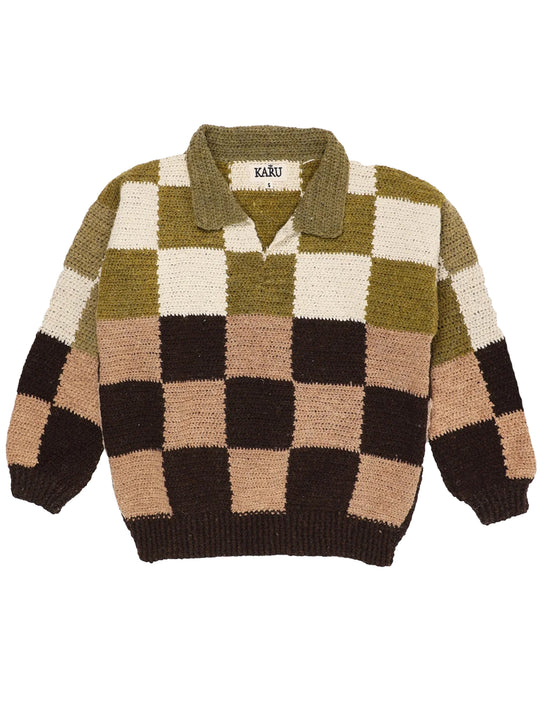 KARU RESEARCH RUGBY SWEATER BROWN HAND KNIT