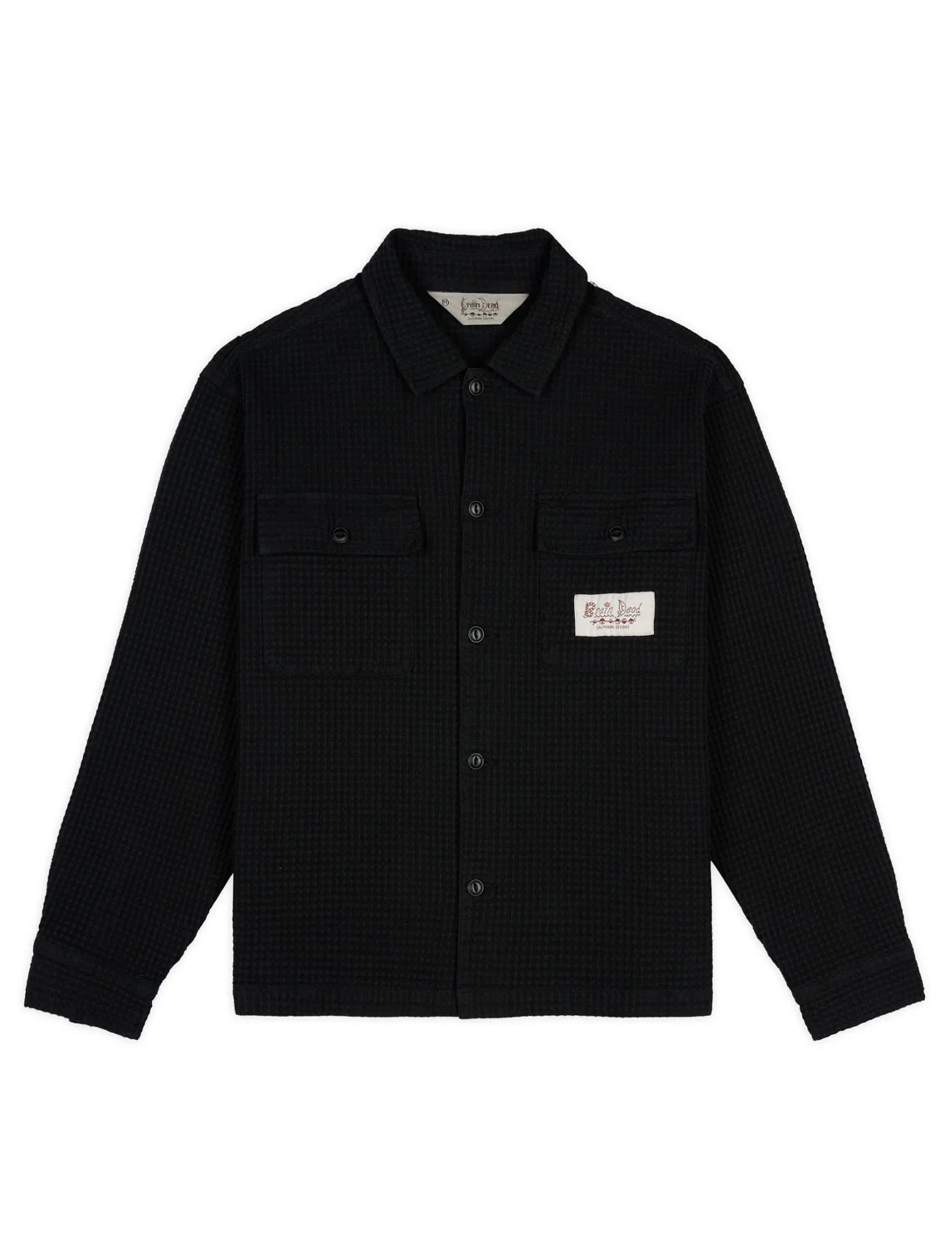 BRAIN DEAD Waffle Button Front Shirt - Washed Black