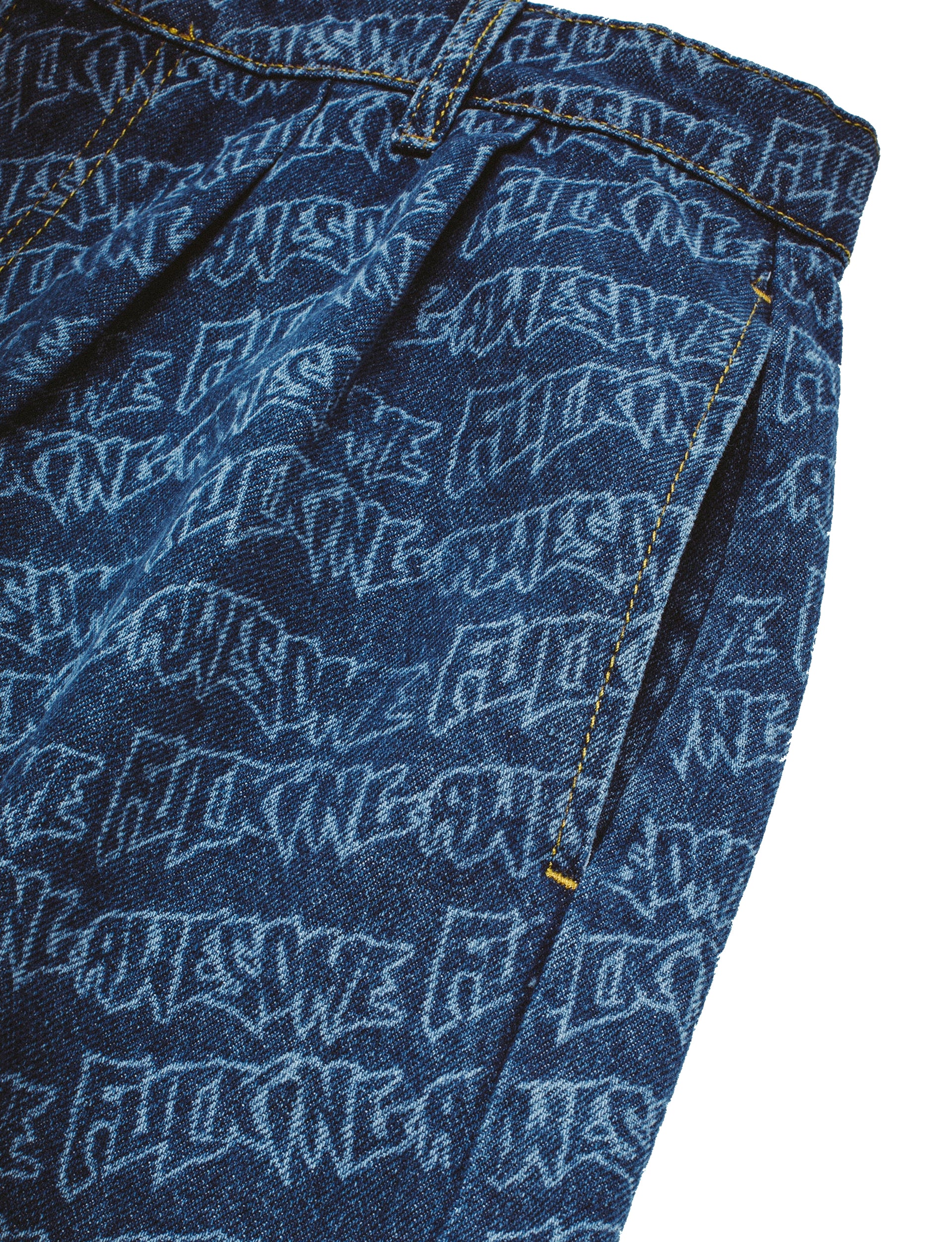 FUCKING AWESOME Baggy Pleated Denim Laser Stamp Shorts