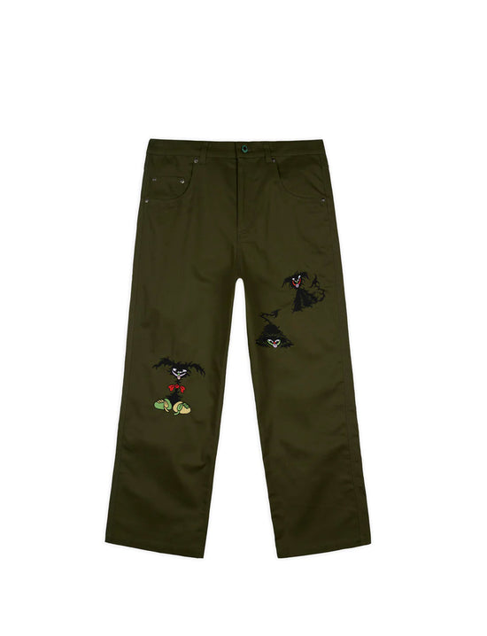 BRAIN DEAD TWISTED SNOUT EMBROIDERED PANT - OLIVE