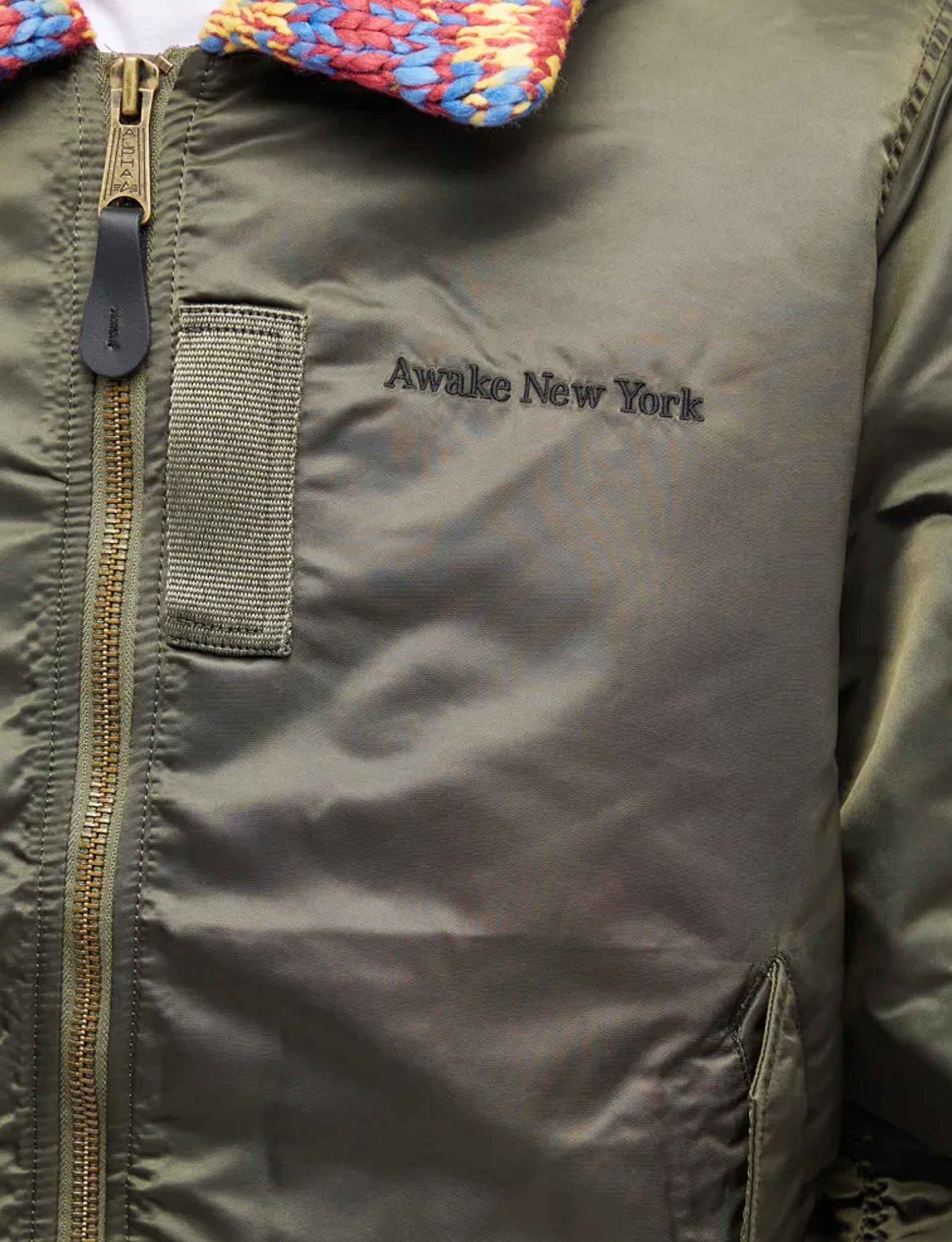 AWAKE NY MA-1 KNIT TRIMMED WASHED BOMBER JACKET