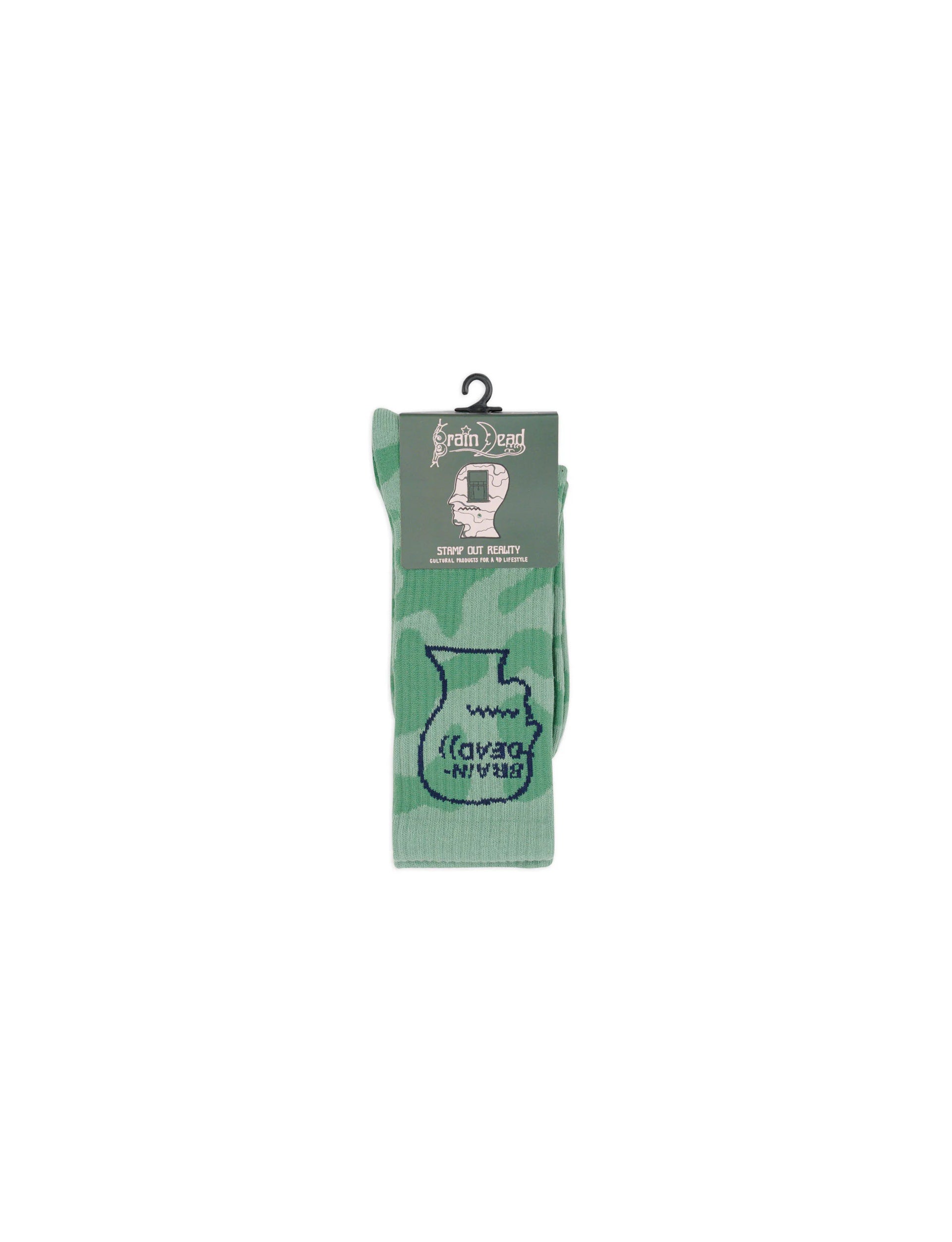 BRAIN DEAD Logohead Crew Socks - Green Cow