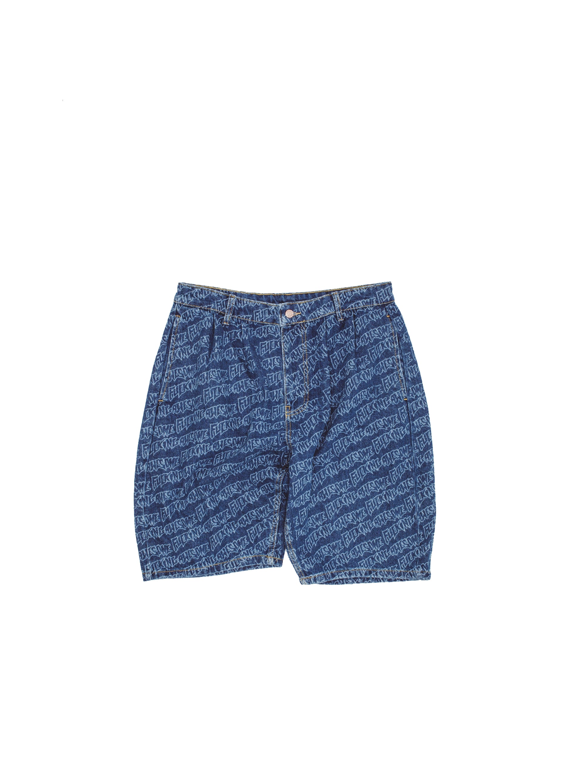 FUCKING AWESOME Baggy Pleated Denim Laser Stamp Shorts