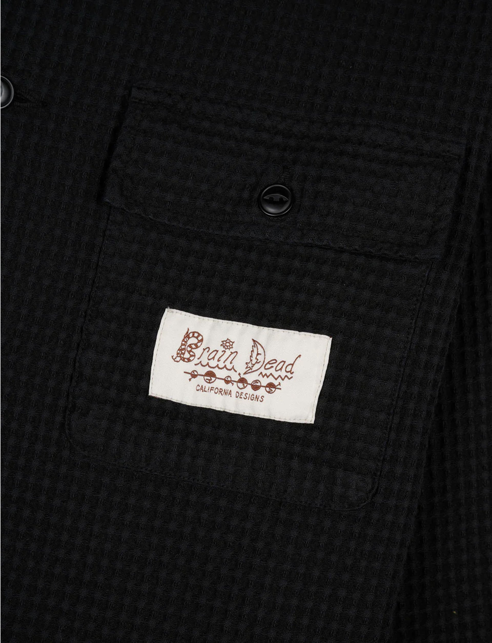 BRAIN DEAD Waffle Button Front Shirt - Washed Black