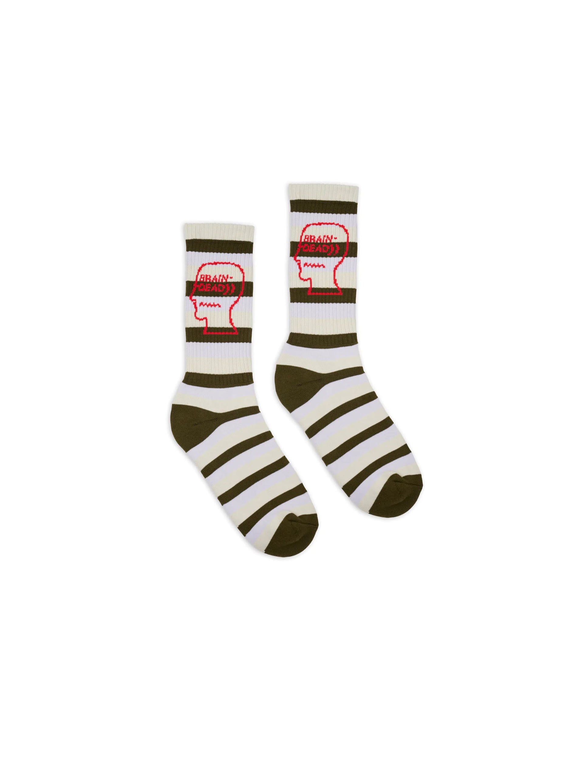 BRAIN DEAD STRIPED LOGO HEAD SOCK - WHITE