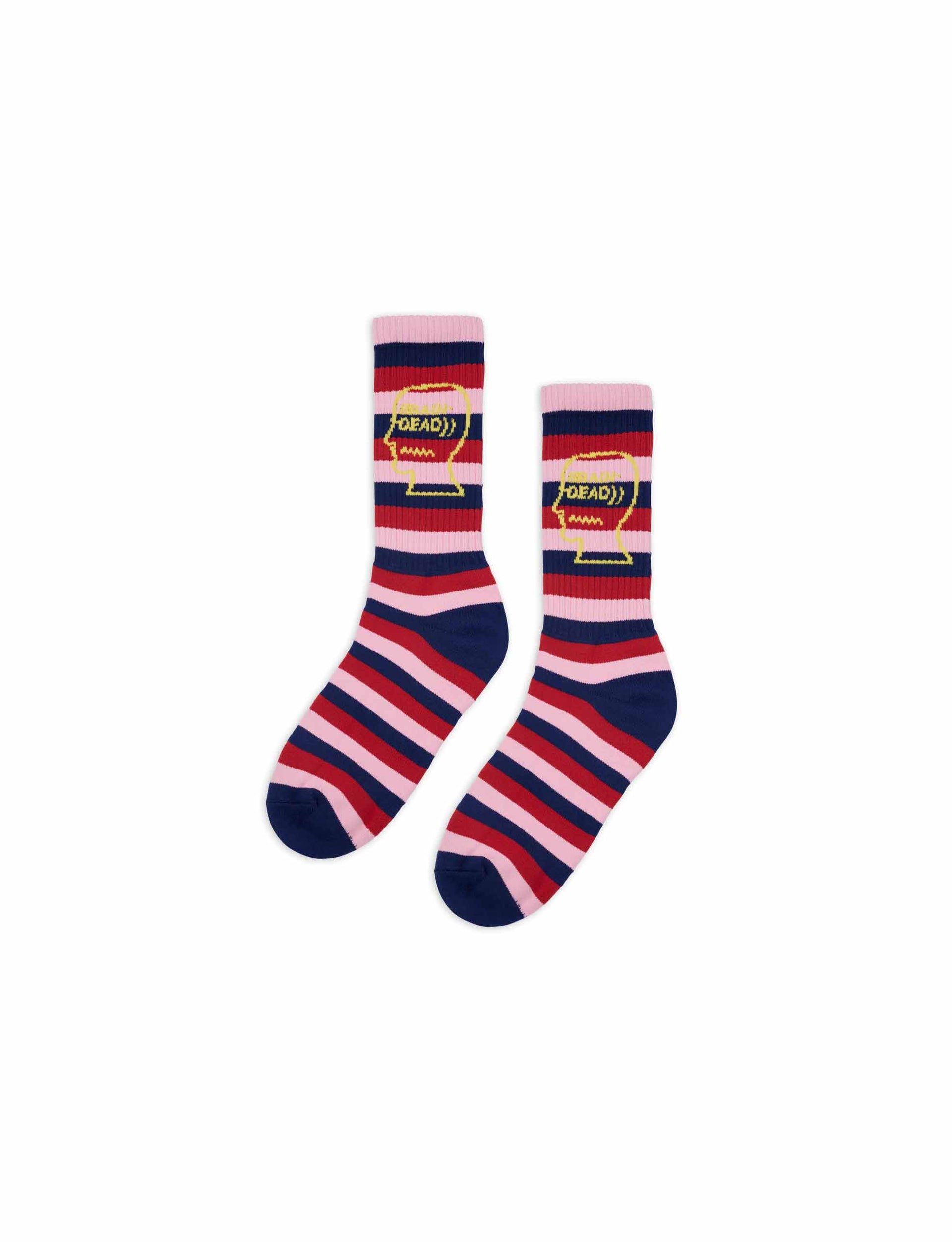 BRAIN DEAD STRIPED LOGO HEAD SOCK - NAVY