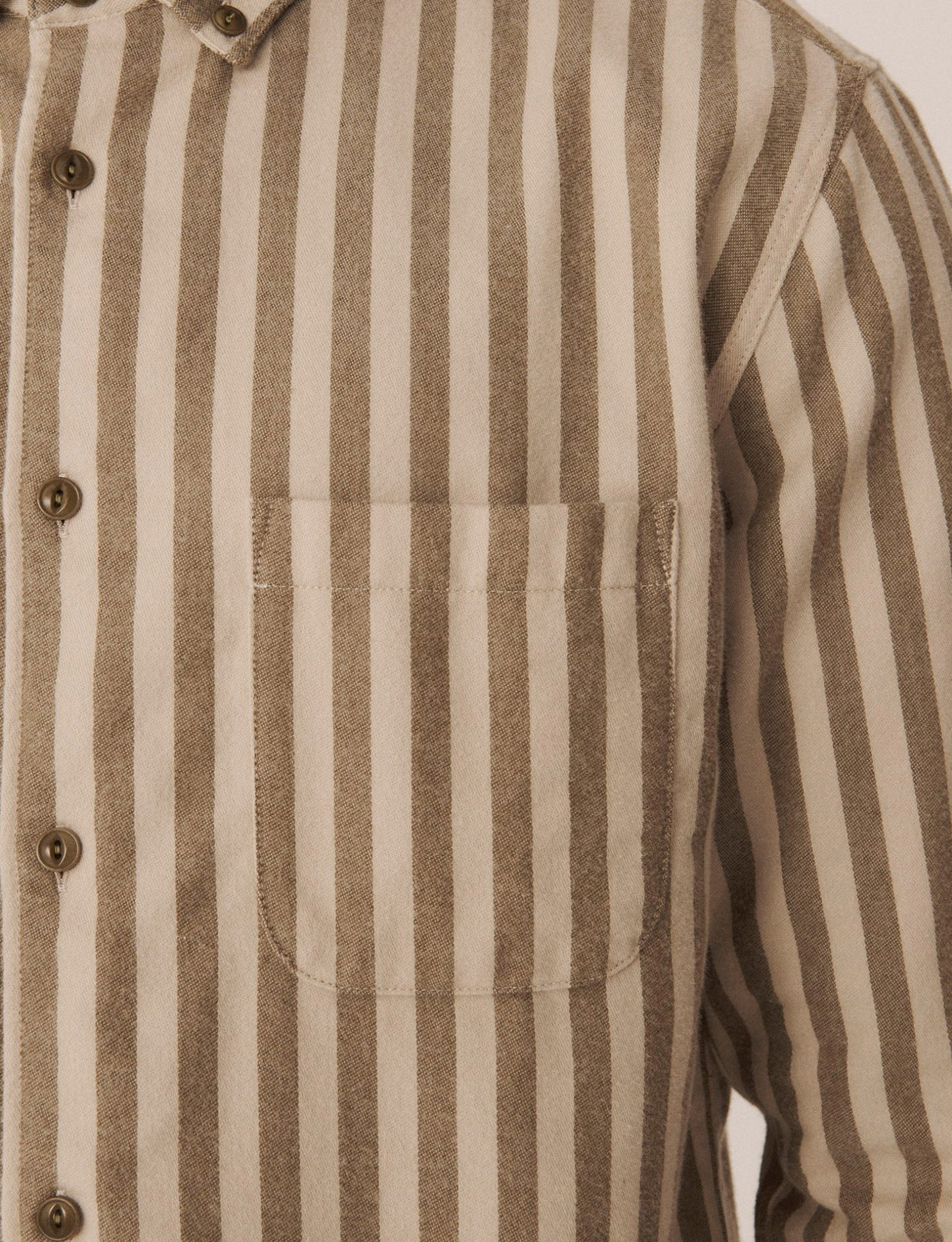 YMC DEAN COTTON FLANNEL STRIPE SHIRT ECRU OLIVE