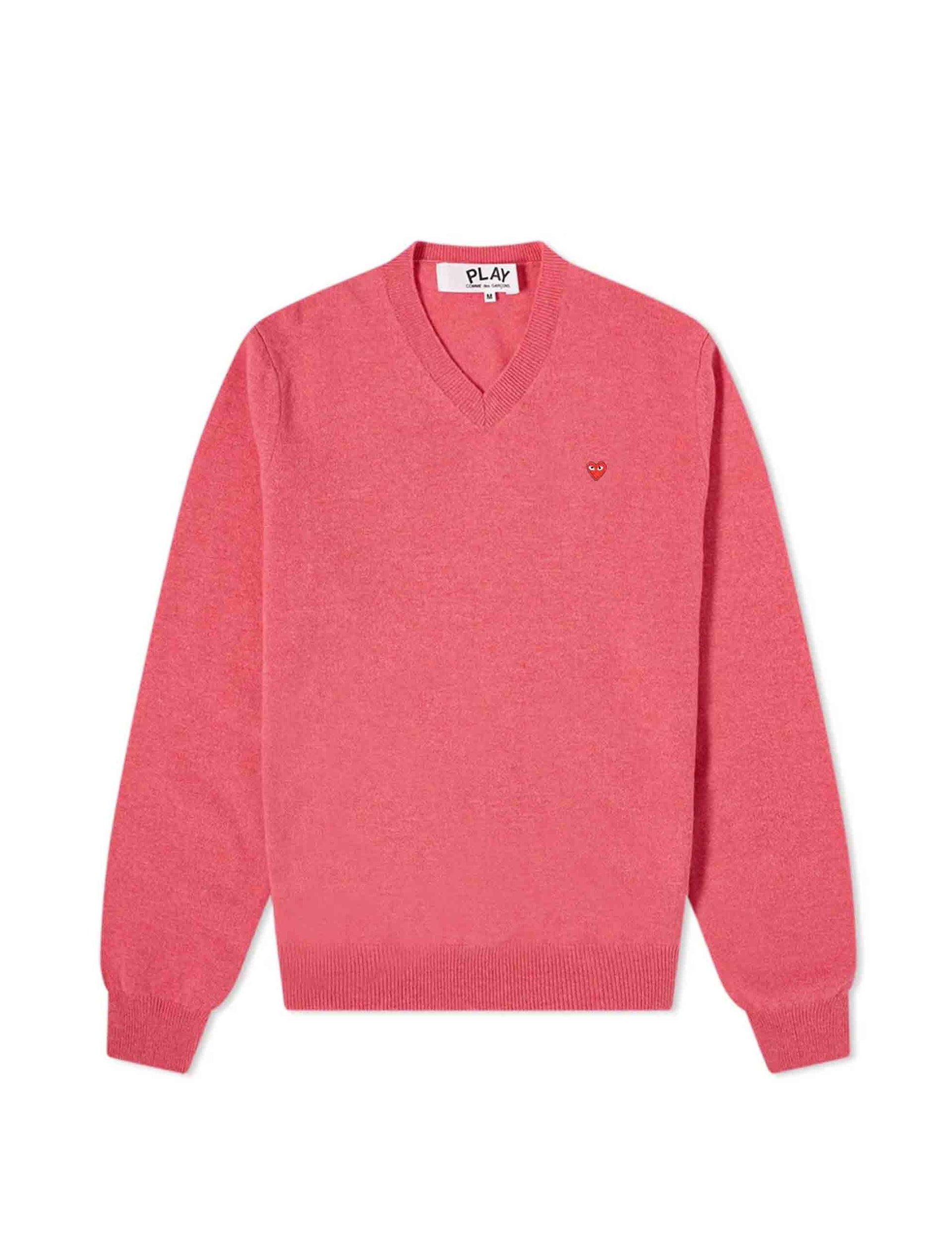 COMME DES GARCONS PLAY MEN LITTLE HEART V-NECK JUMPER PINK
