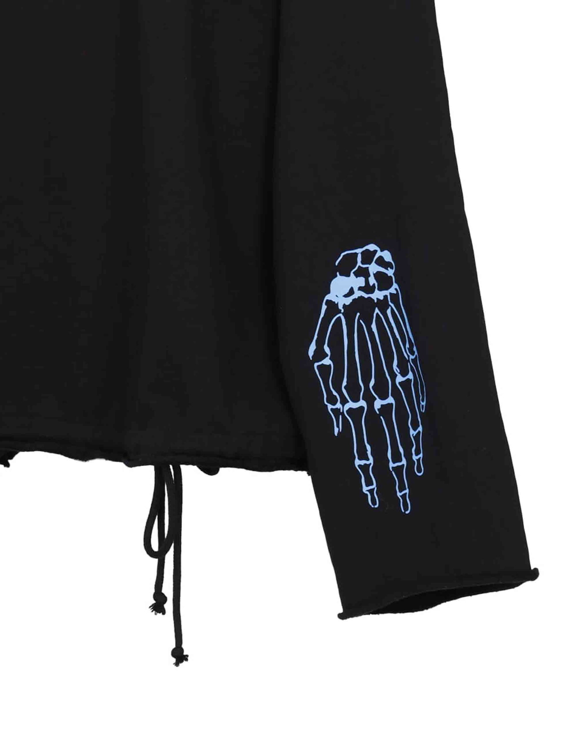 RAF SIMONS Oversized printed scarf hoodie with cords at hem