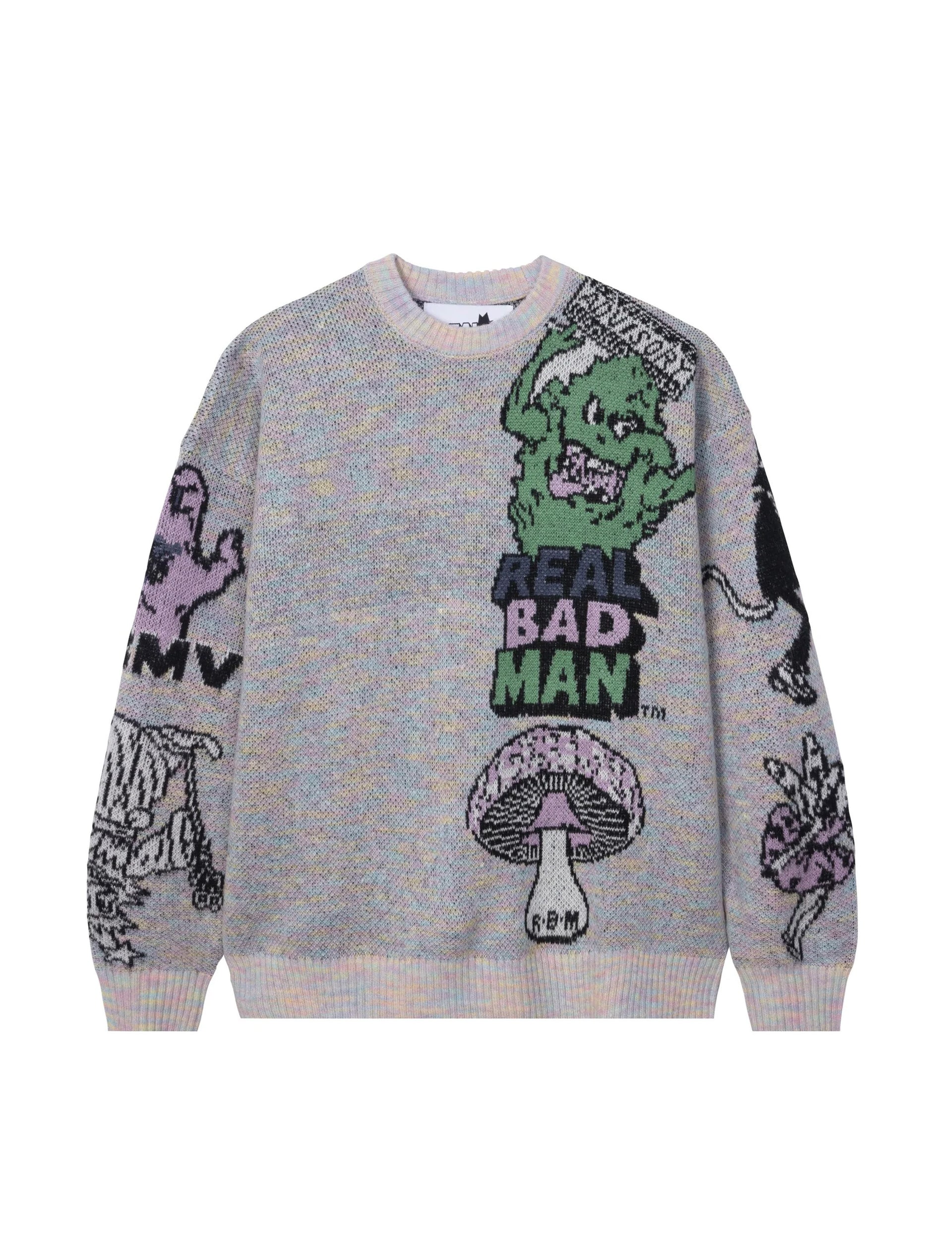 REAL BAD MAN TOO MANY GRAPHICS SWEATER