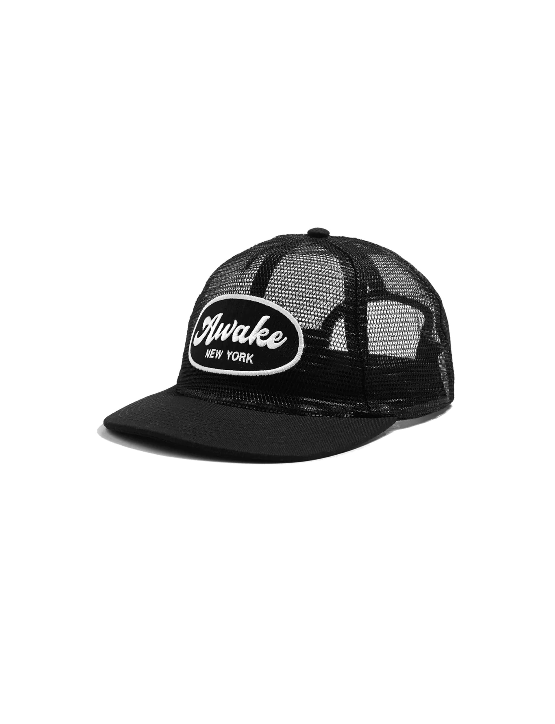 AWAKE NY LOGO PATCH MESH TRUCKER HAT BLACK