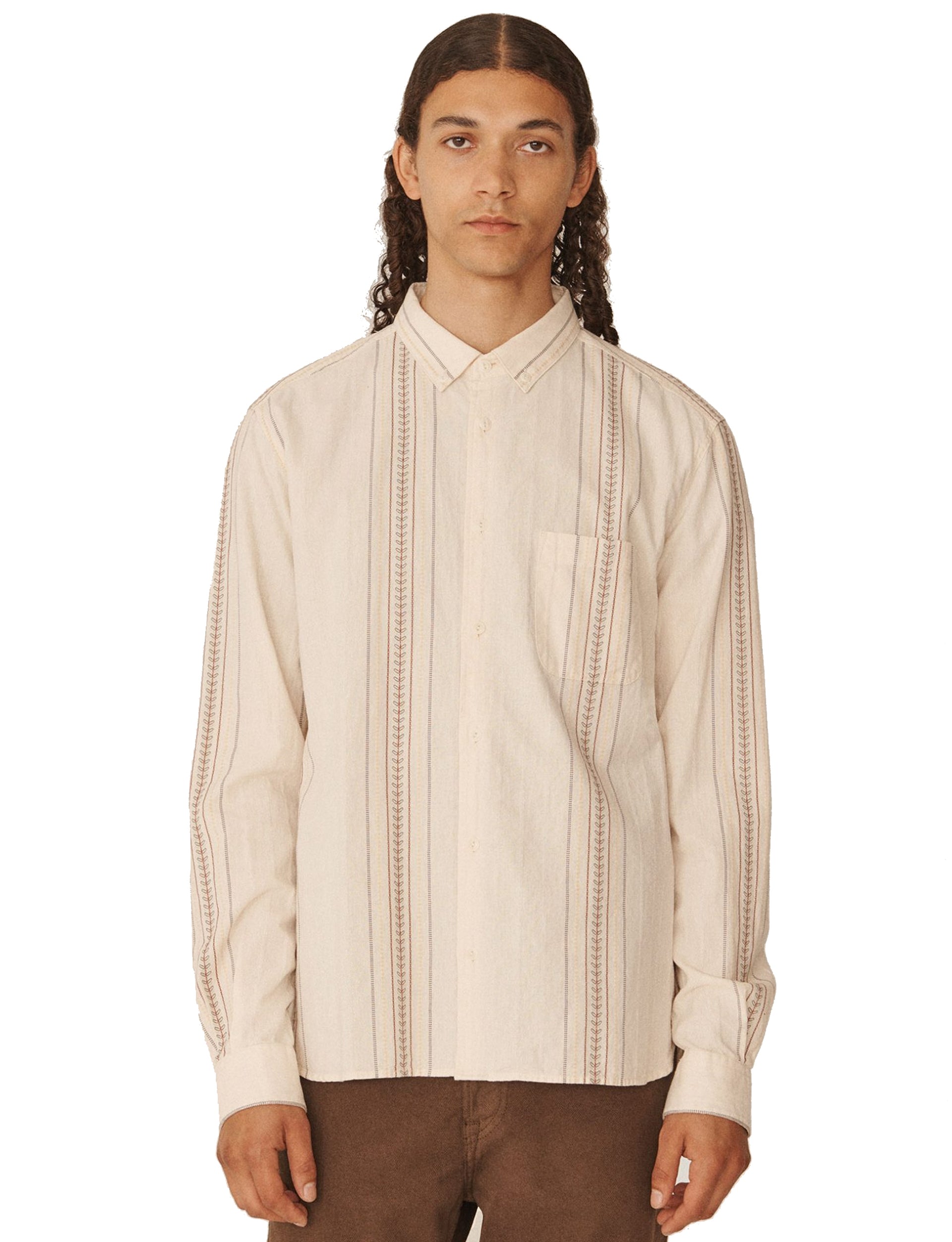 YMC DEAN EMBROIDERED JACQUARD COTTON SHIRT ECRU