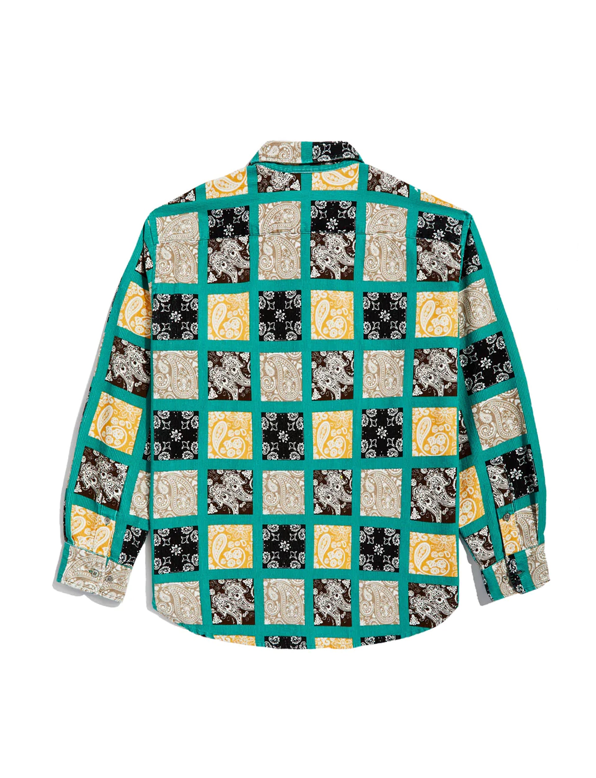 AWAKE NY PAISLEY PRINTED CORDUROY ZIP-UP SHIRT TEAL