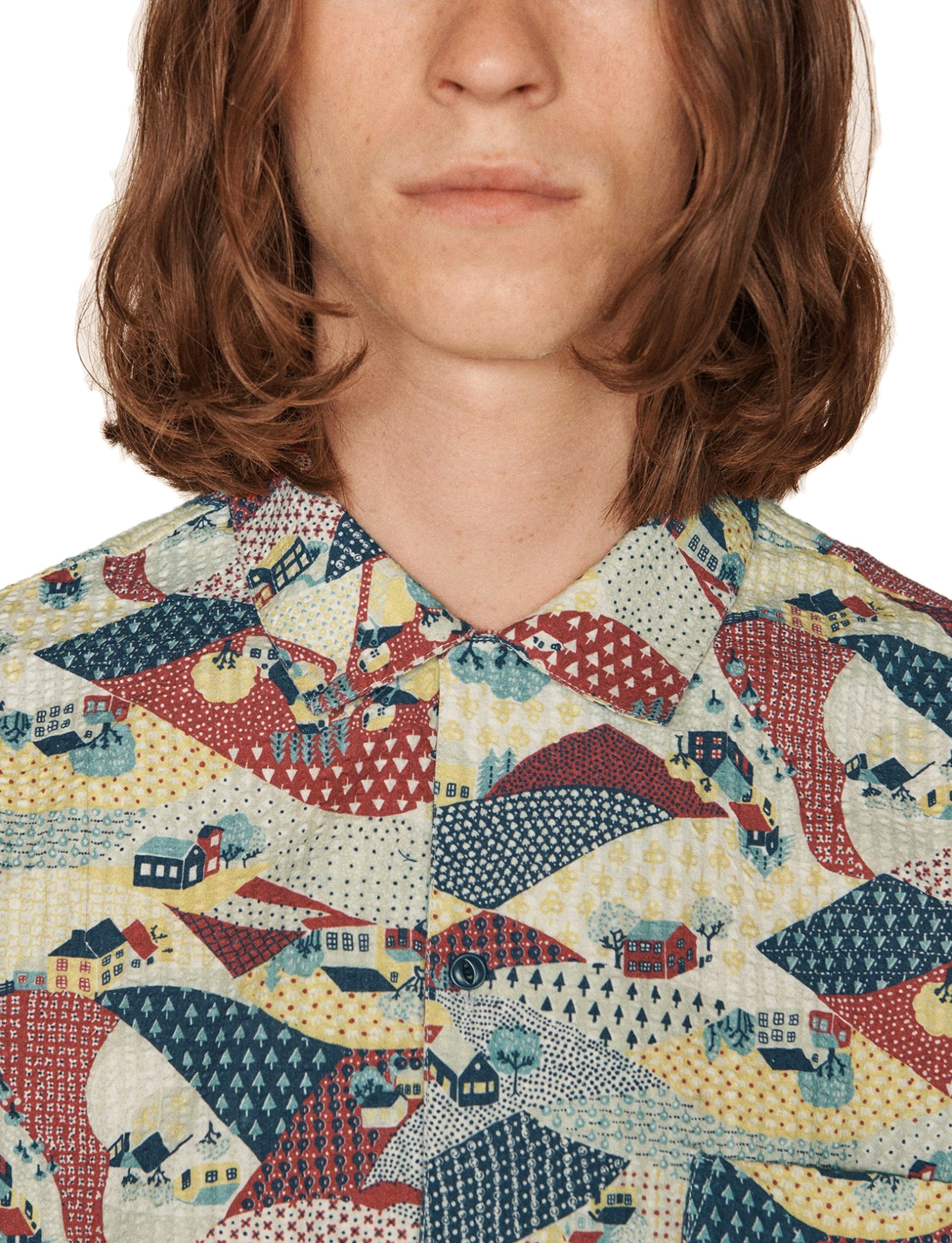 YMC MALICK COTTON SEERSUCKER COMMUNE PRINT SHIRT MULTI