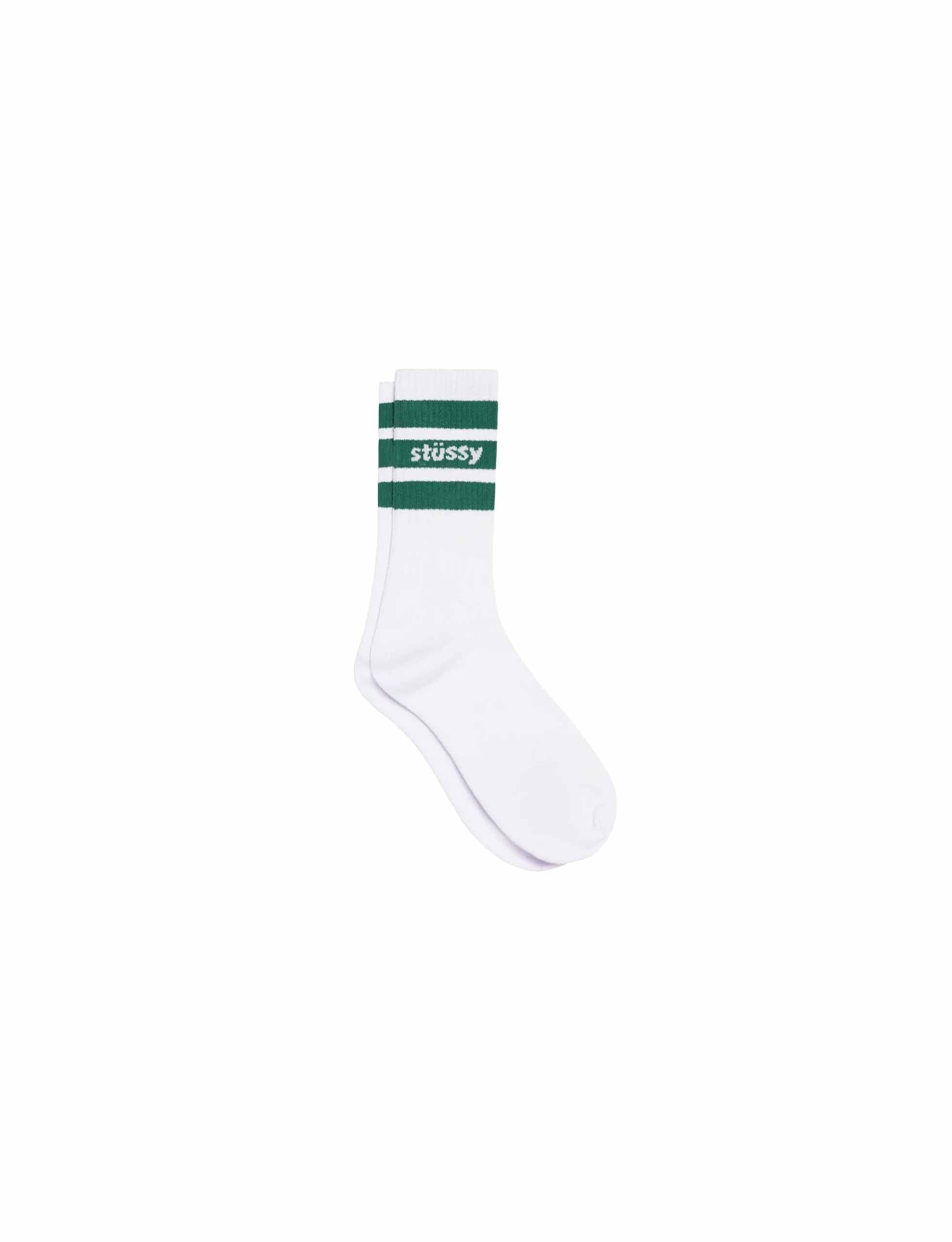 STÜSSY Stripe Crew Socks white/Green