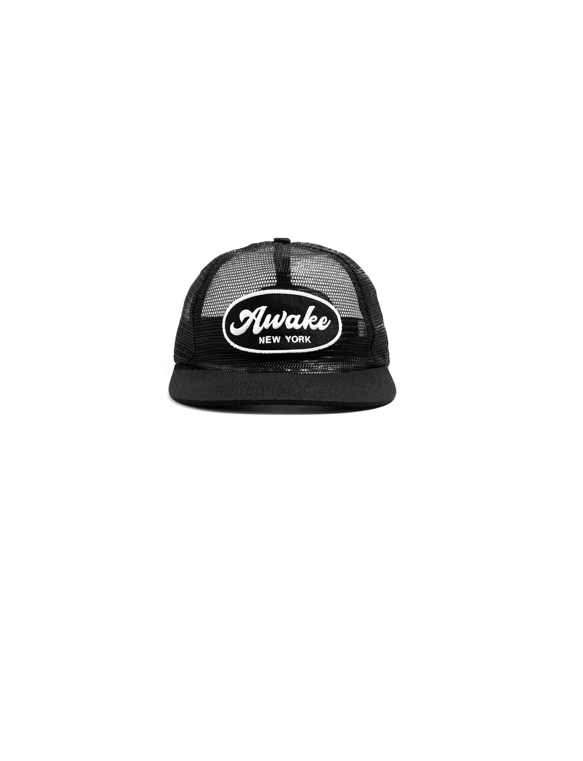 AWAKE NY LOGO PATCH MESH TRUCKER HAT BLACK