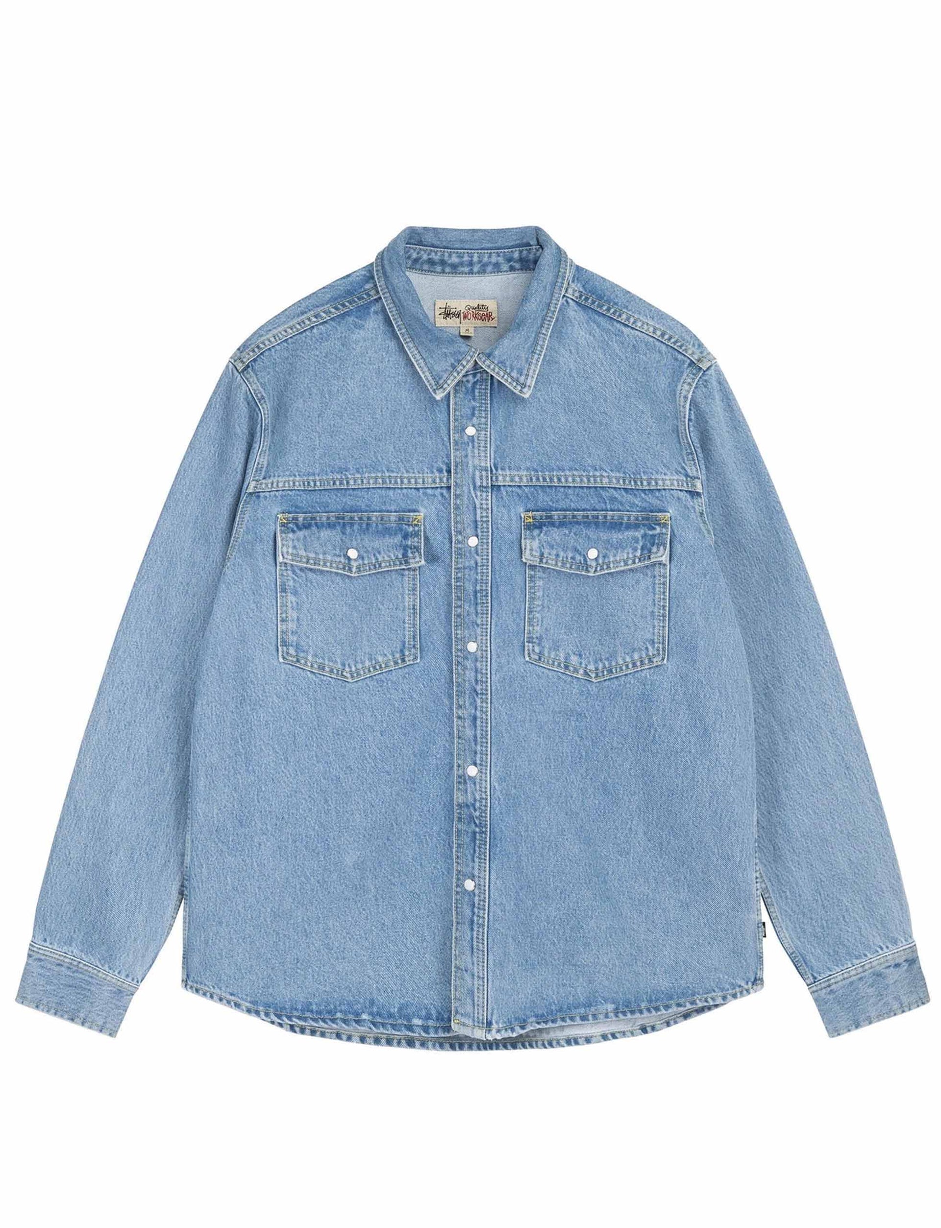 STÜSSY Boxy Western Denim Shirt light blue