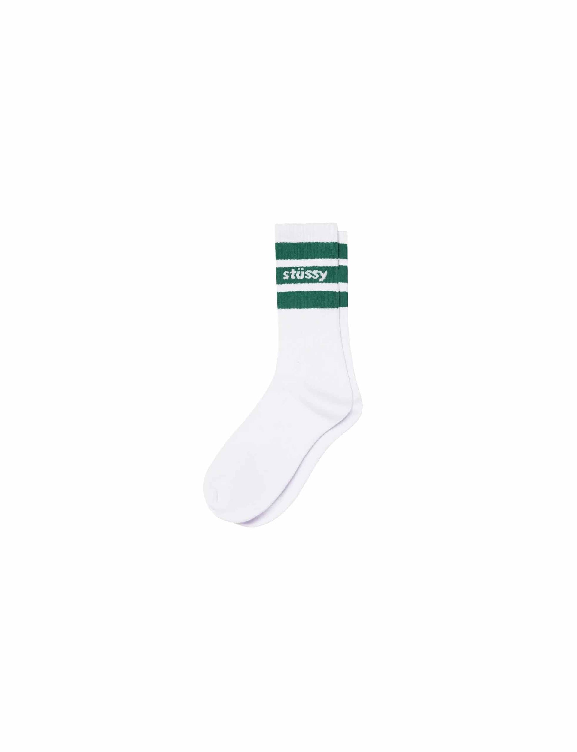 STÜSSY Stripe Crew Socks white/Green