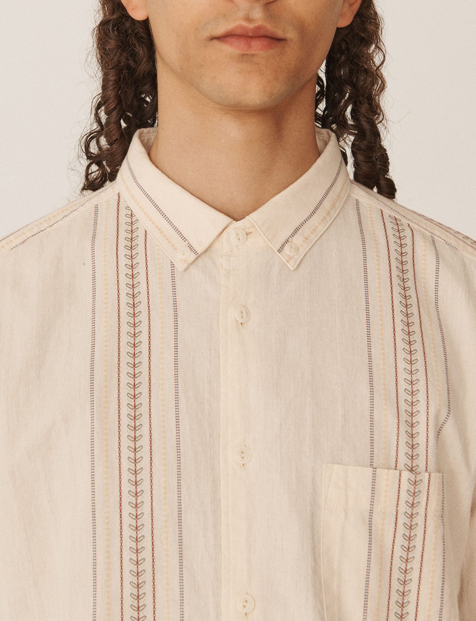 YMC DEAN EMBROIDERED JACQUARD COTTON SHIRT ECRU