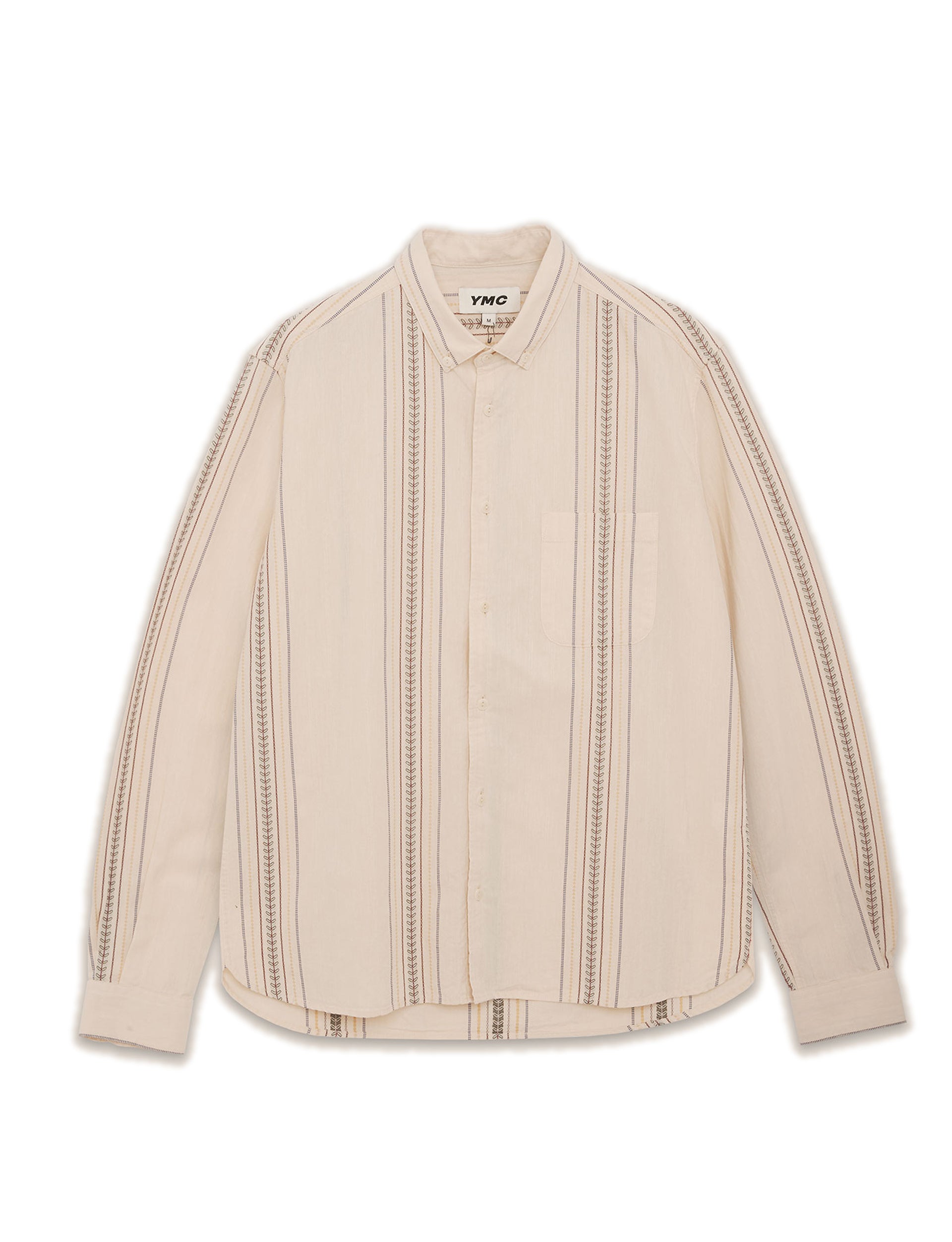 YMC DEAN EMBROIDERED JACQUARD COTTON SHIRT ECRU