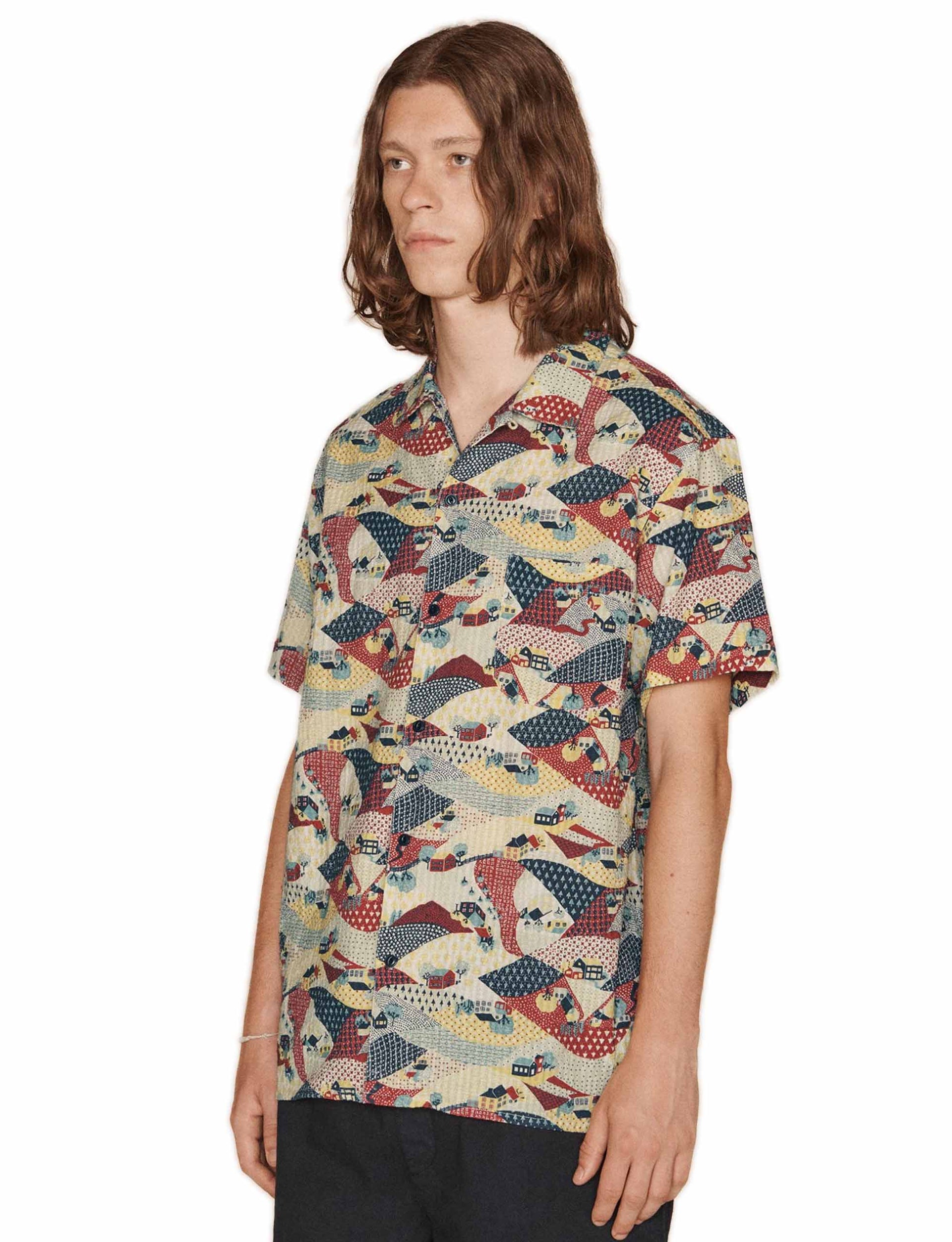 YMC MALICK COTTON SEERSUCKER COMMUNE PRINT SHIRT MULTI