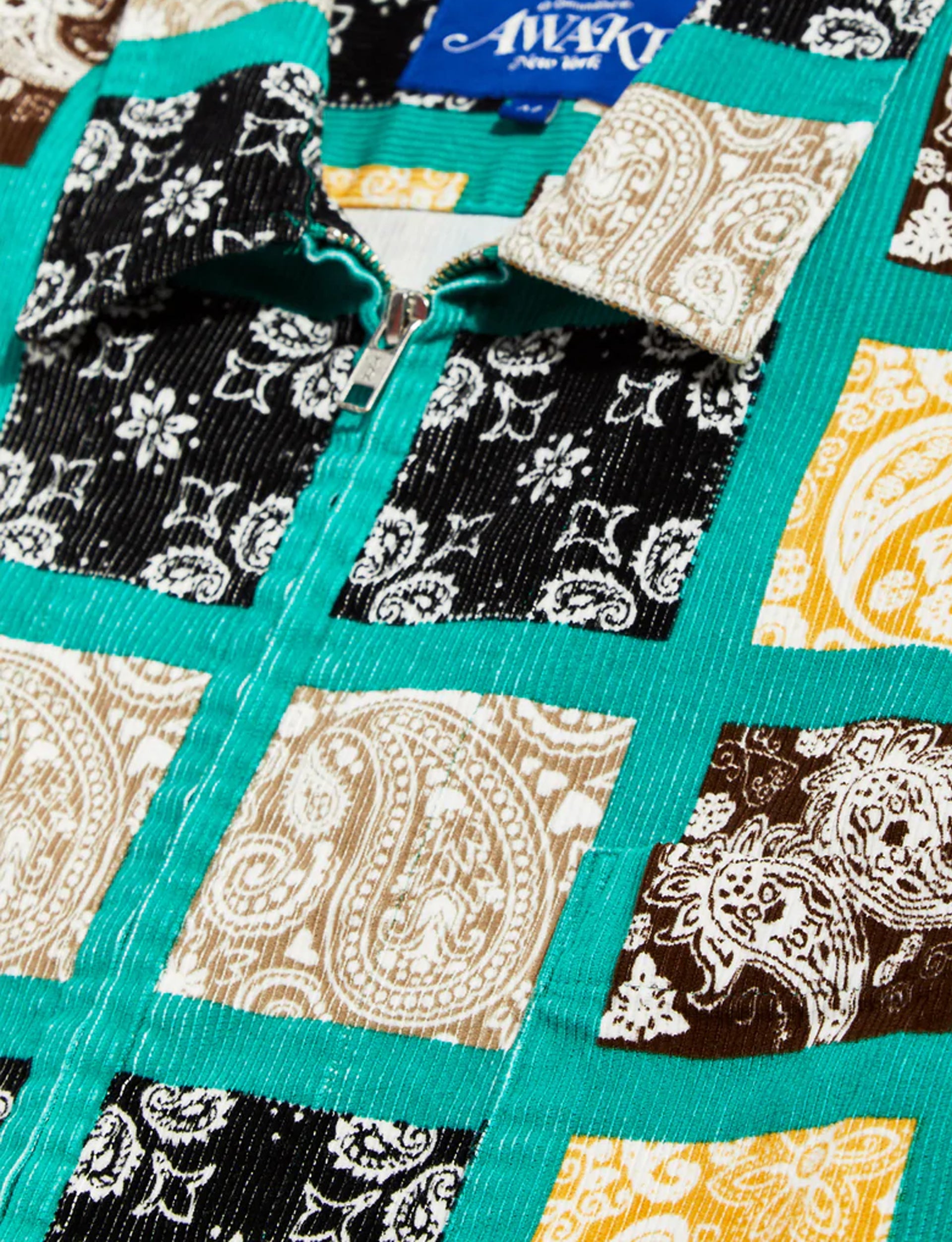 AWAKE NY PAISLEY PRINTED CORDUROY ZIP-UP SHIRT TEAL
