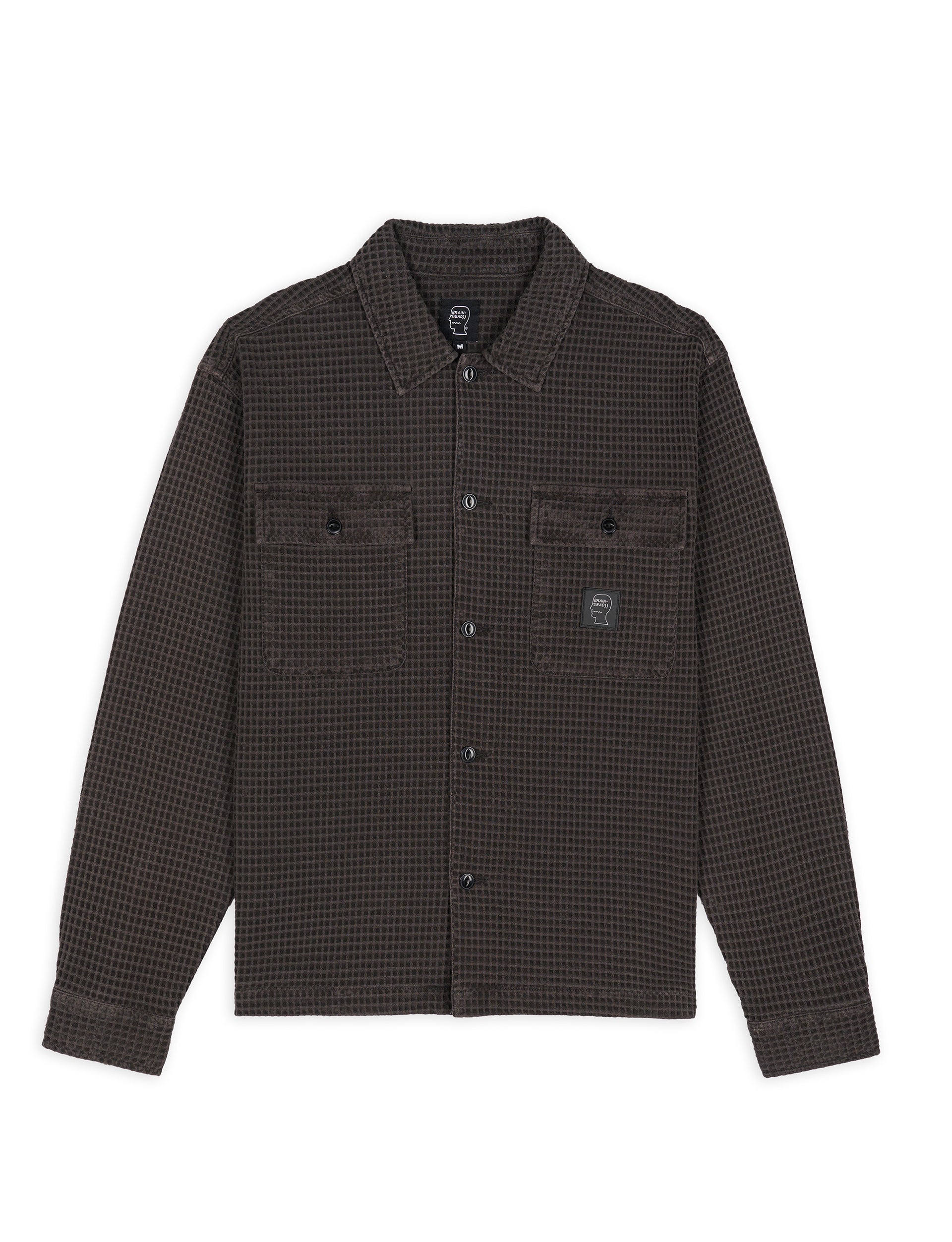BRAIN DEAD Waffle Snap Front Shirt GREY