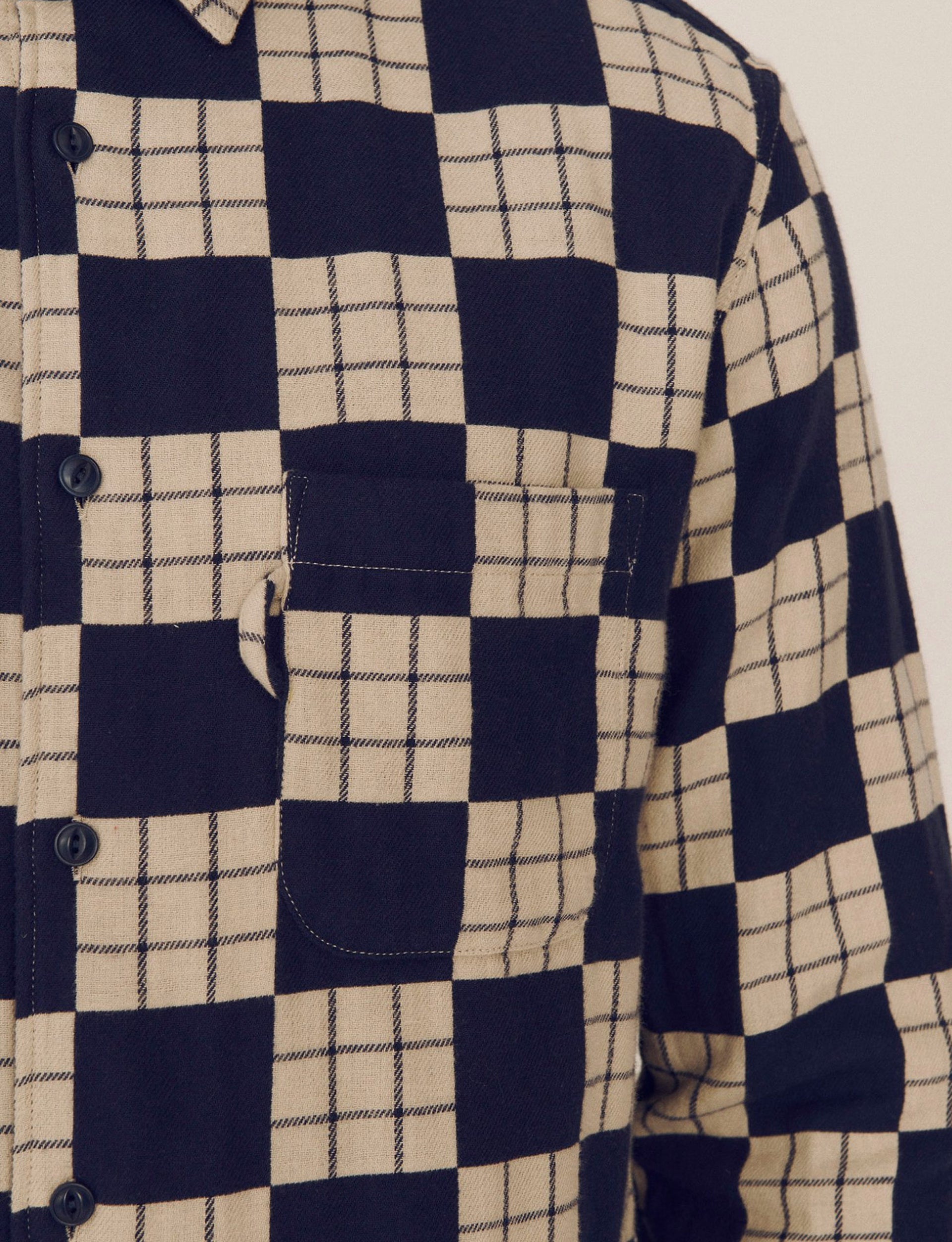 YMC CURTIS COTTON FLANNEL CHECKERBOARD SHIRT NAVY ECRU
