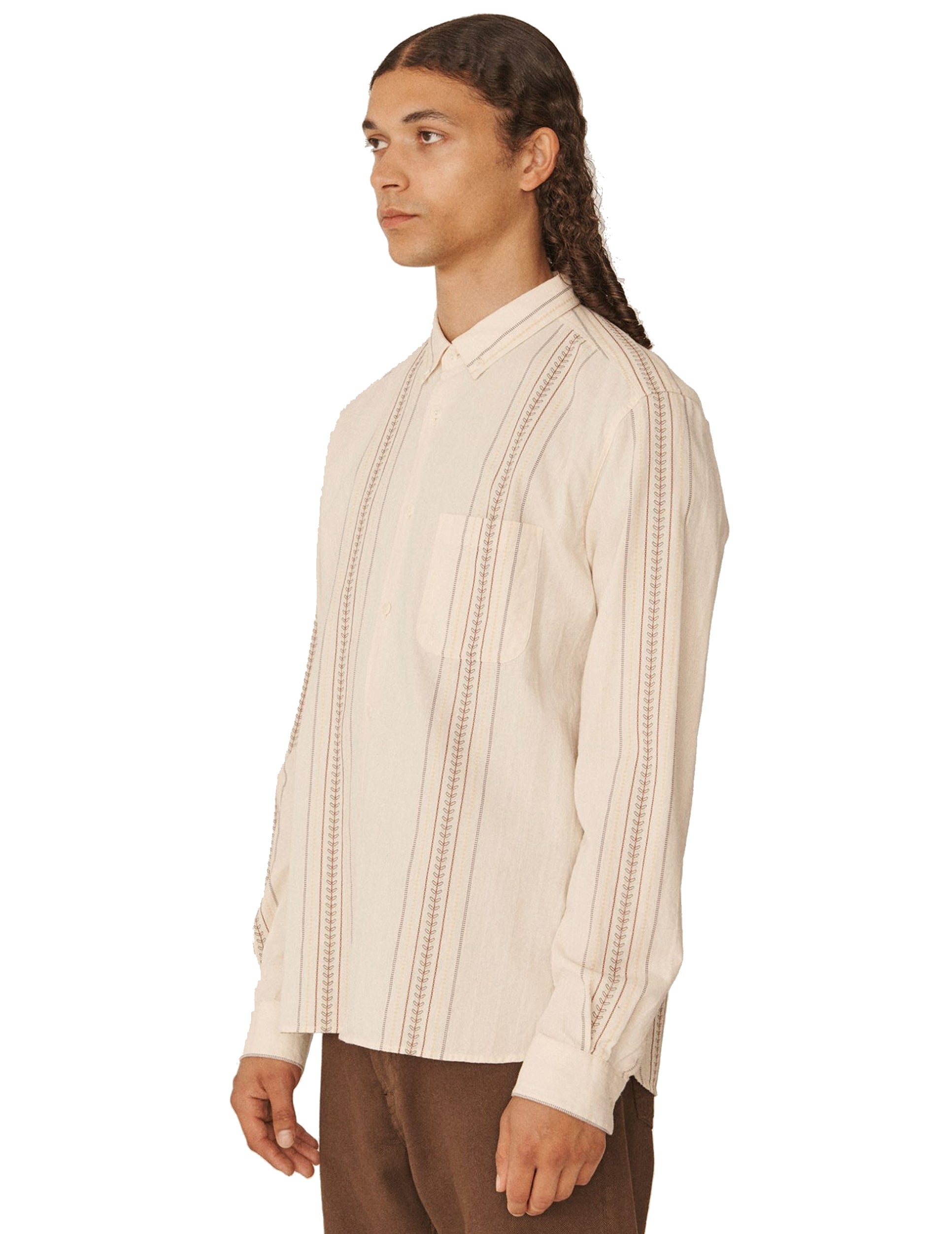 YMC DEAN EMBROIDERED JACQUARD COTTON SHIRT ECRU