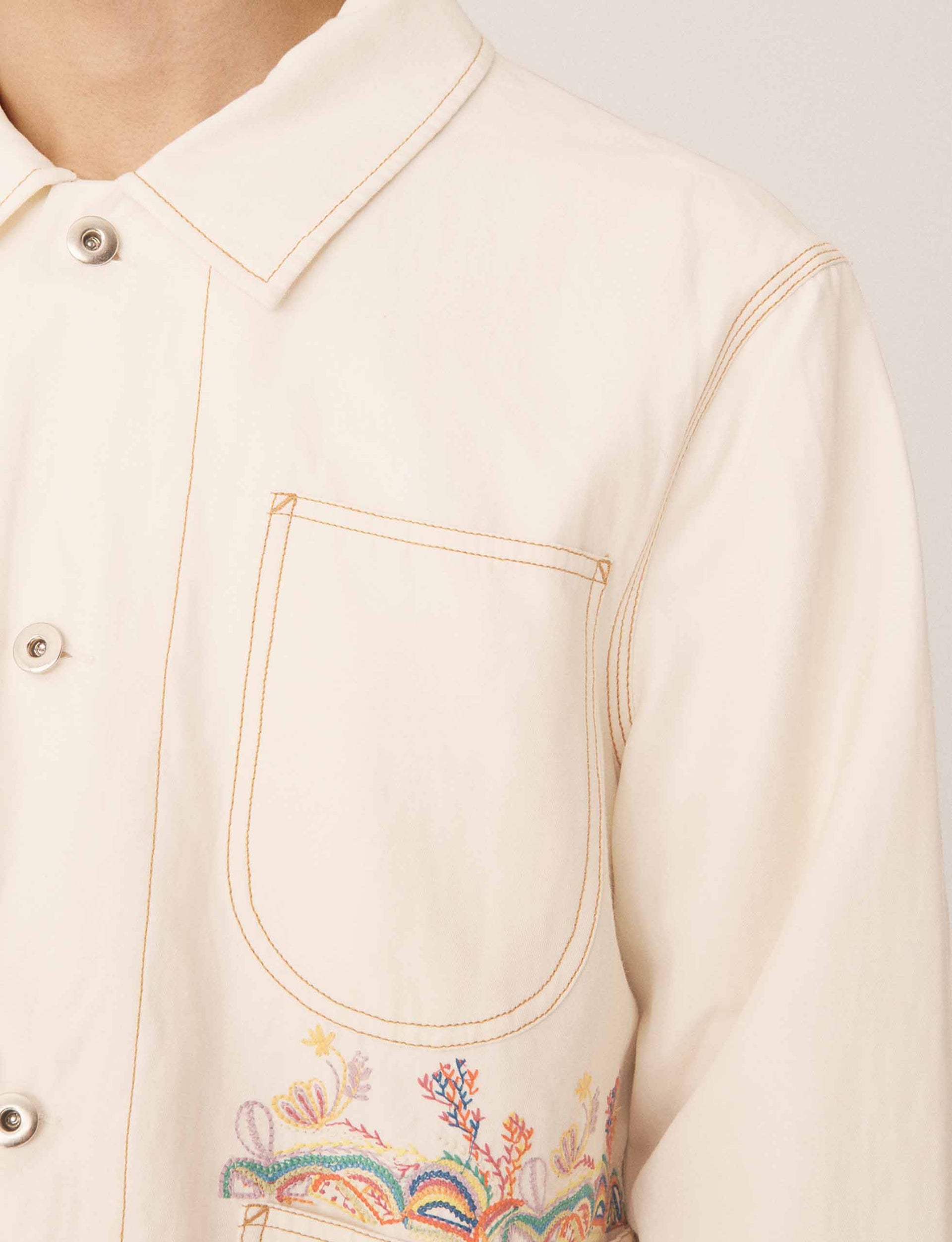 YMC LABOUR CHORE REVERSE LINEN COTTON TWILL JACKET ECRU