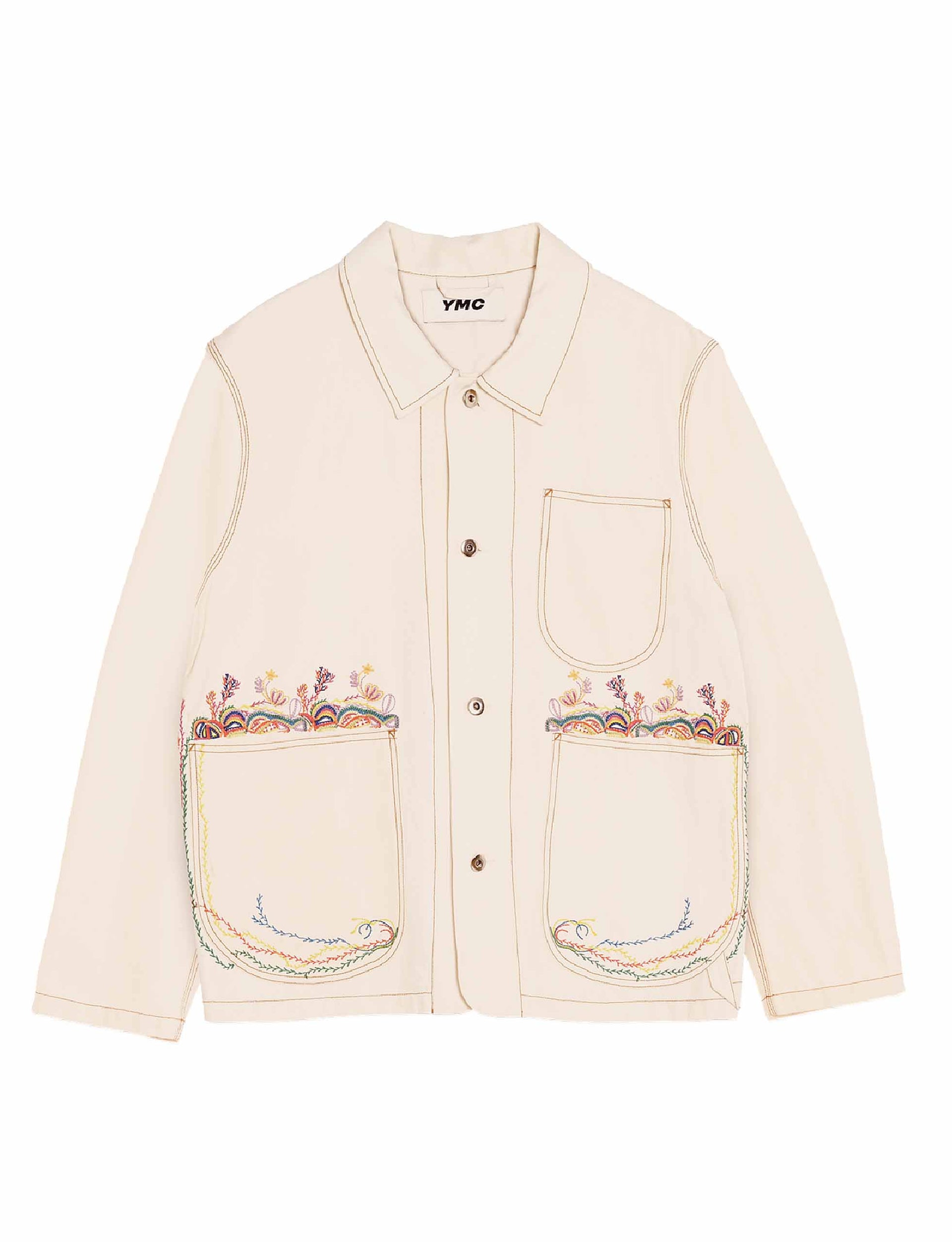 YMC LABOUR CHORE REVERSE LINEN COTTON TWILL JACKET ECRU