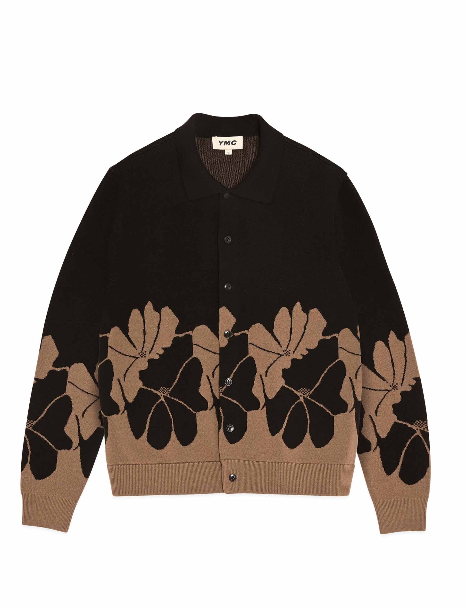 YMC RAT PACK MERINO WOOL KNITTED CARDIGAN BLACK BROWN