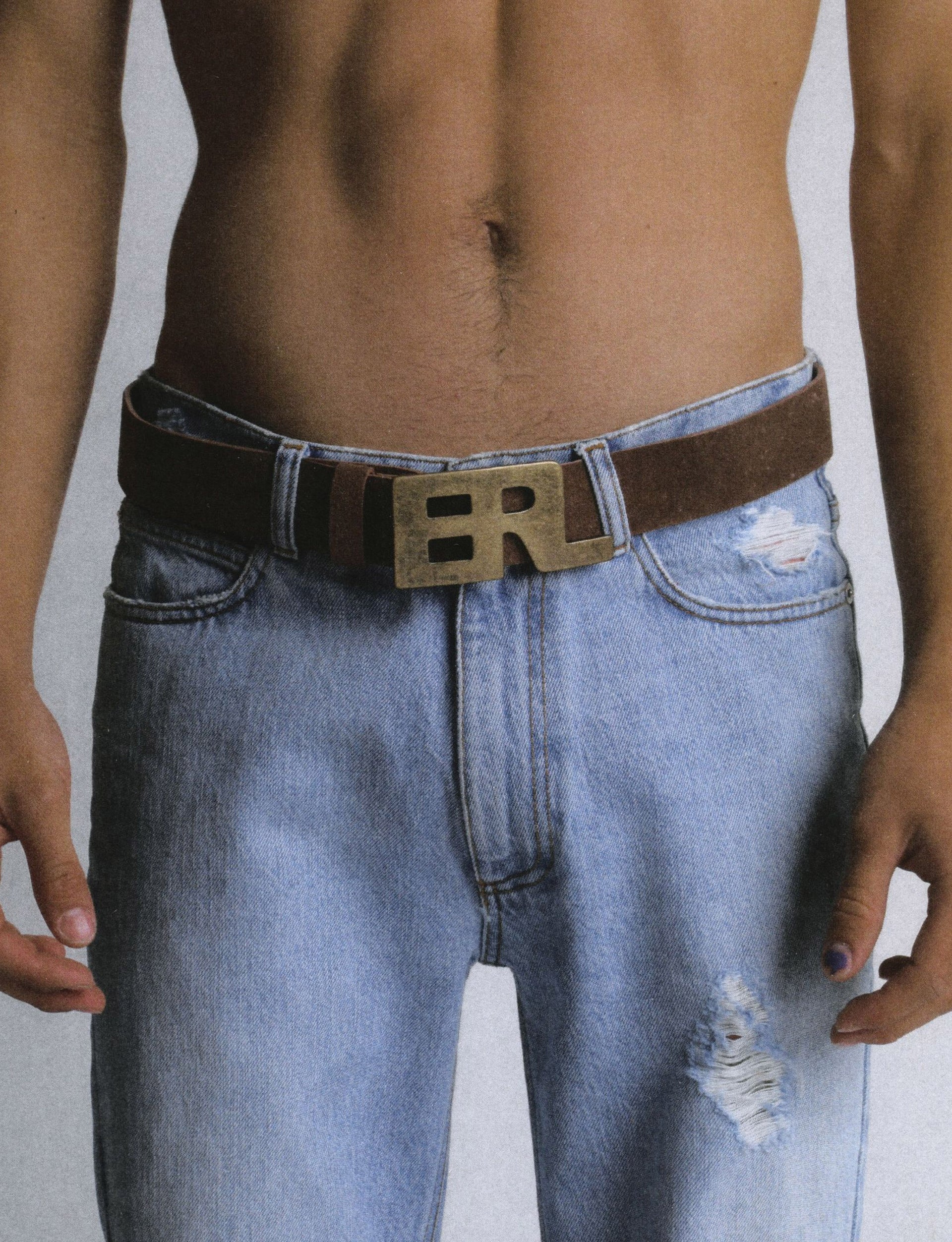 ERL UNISEX LOGO BELT LEATHER BROWN