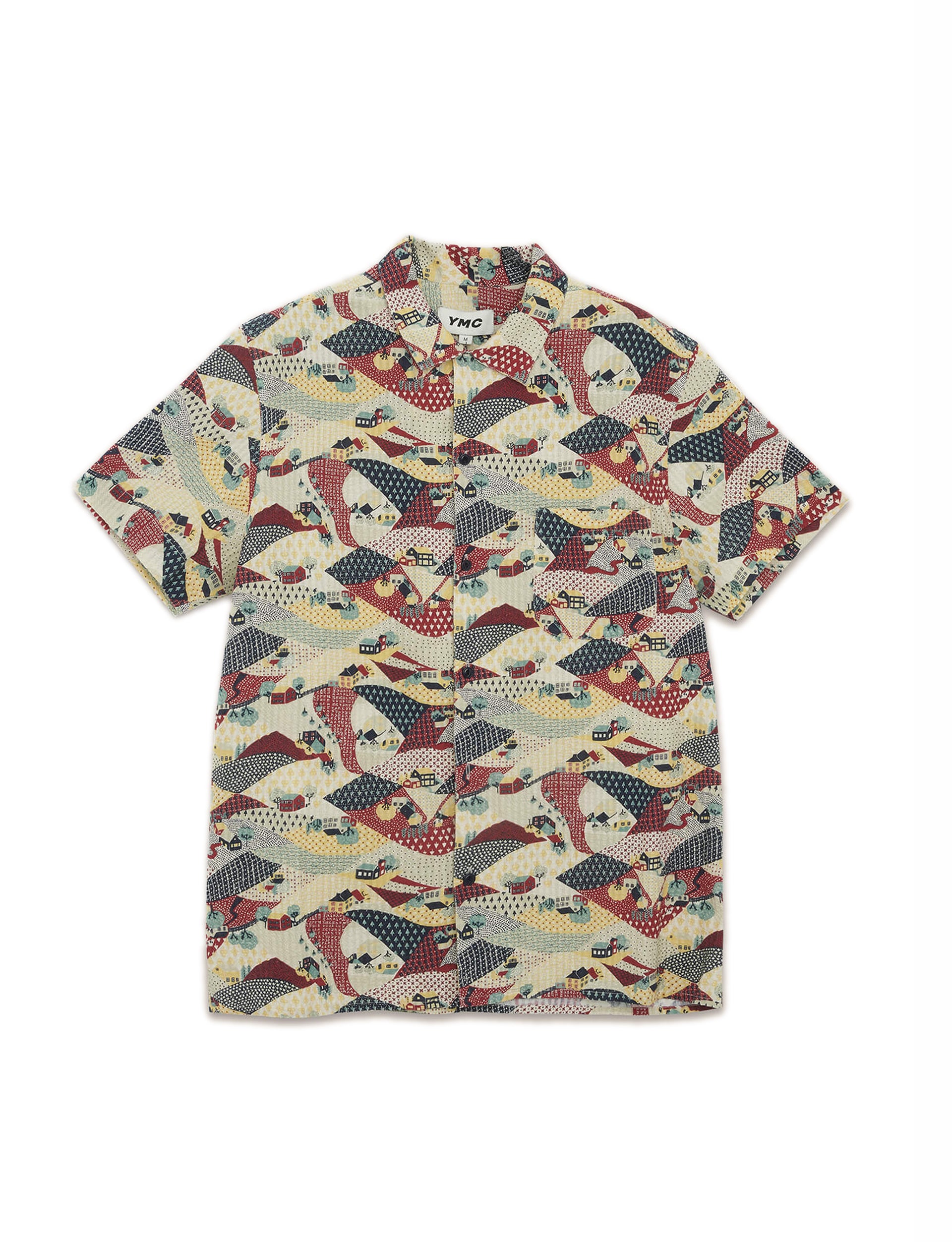 YMC MALICK COTTON SEERSUCKER COMMUNE PRINT SHIRT MULTI