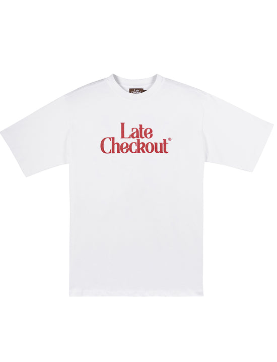 LATE CHECKOUT RED LOGO TEE WHITE