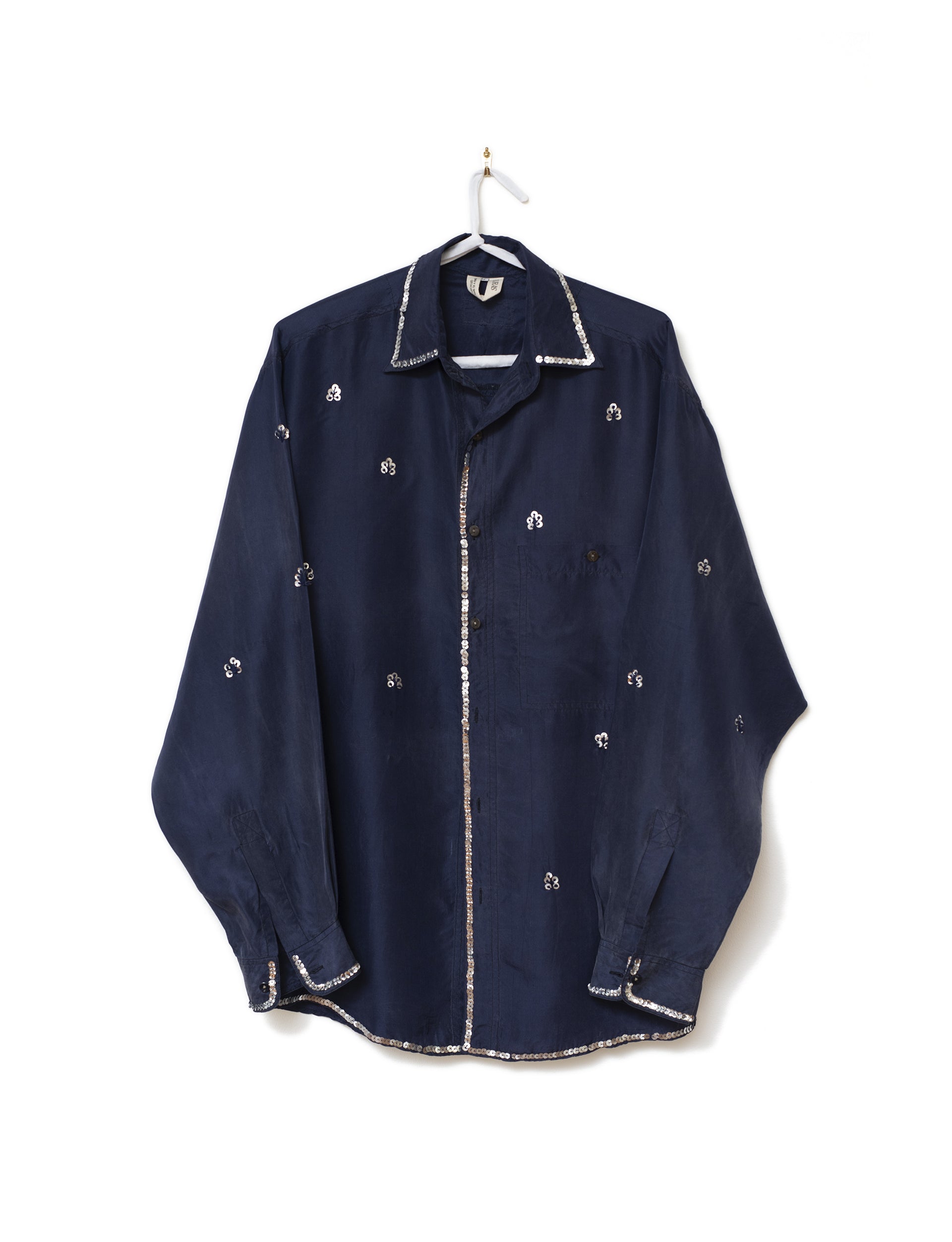 STUDIO PURAS BLUE SILK EMBROIDERED SHIRT