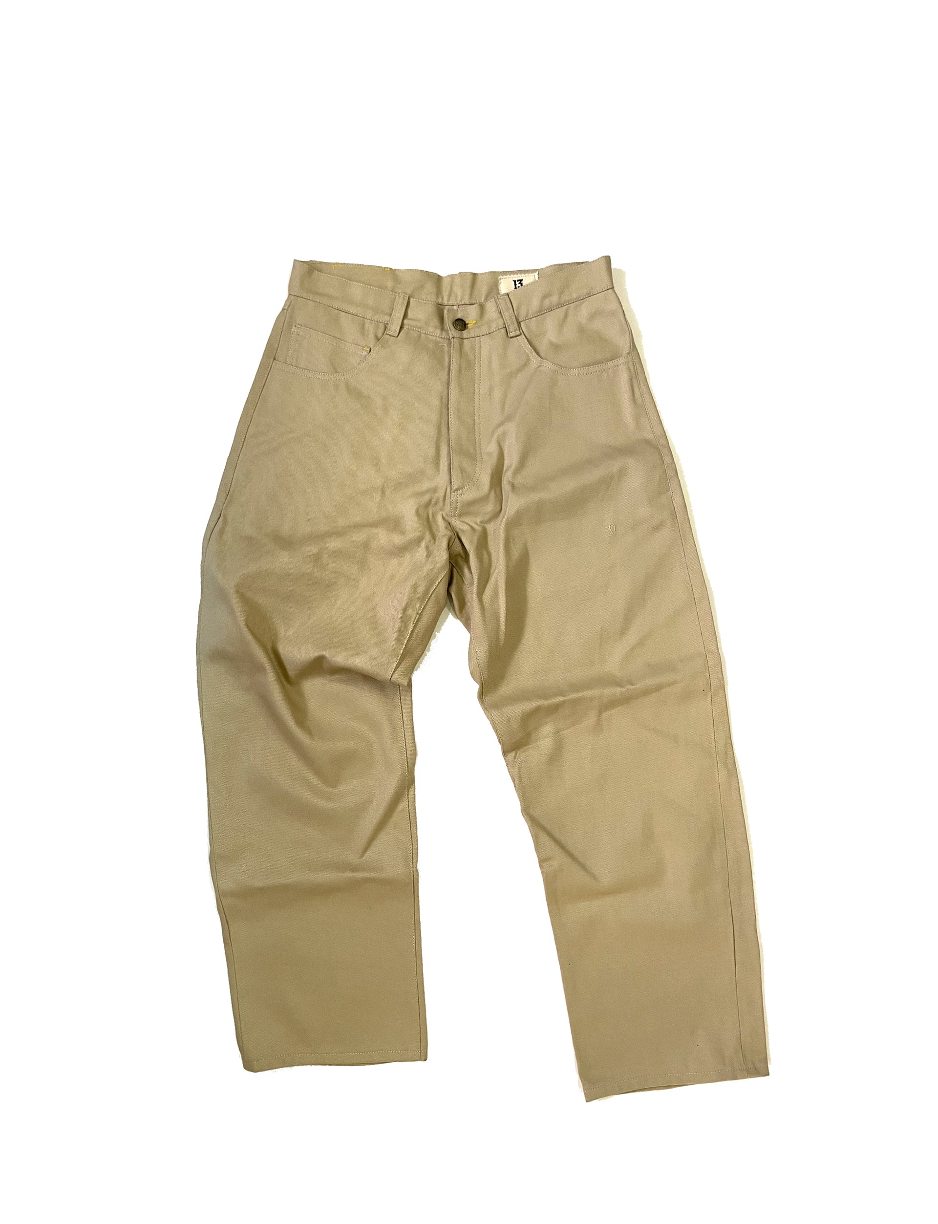 TRECE MANUFACTURING BEIGE ‘STRAYCAT’ 5pocket long trousers.