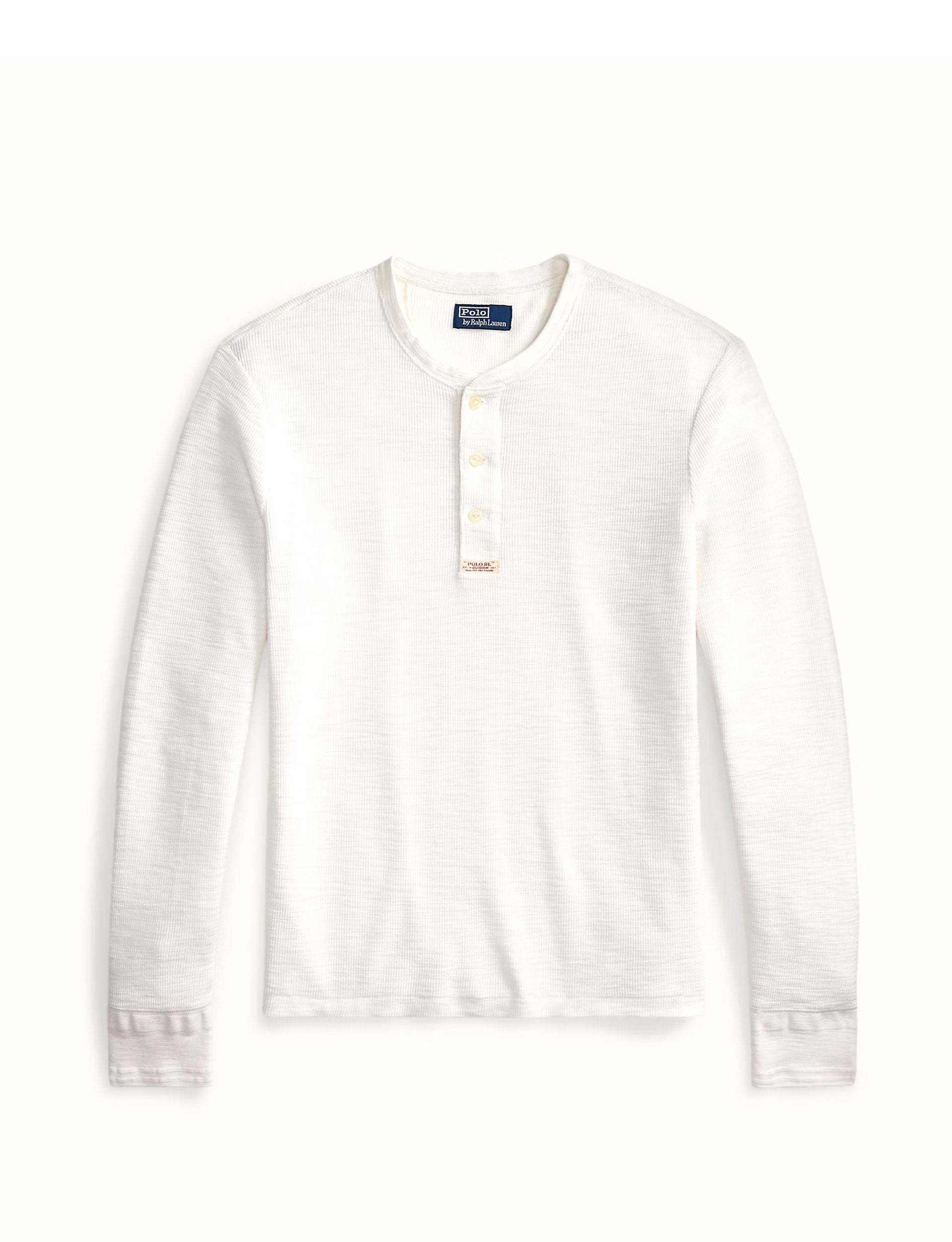 POLO RALPH LAUREN WAFFLE-KNIT HENLEY SHIRT WHITE